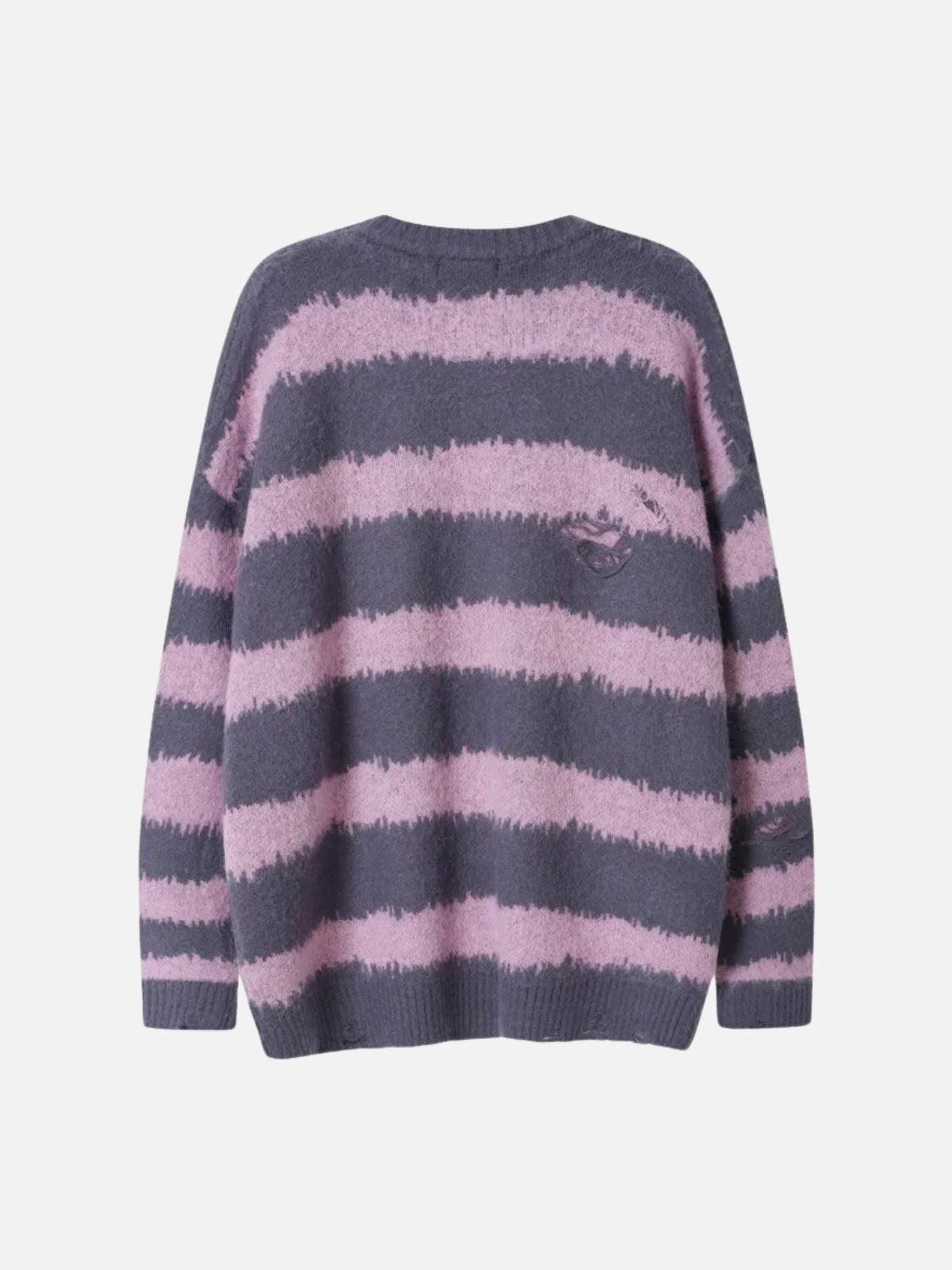 TALISHKO Badge Striped Ripped Sweater