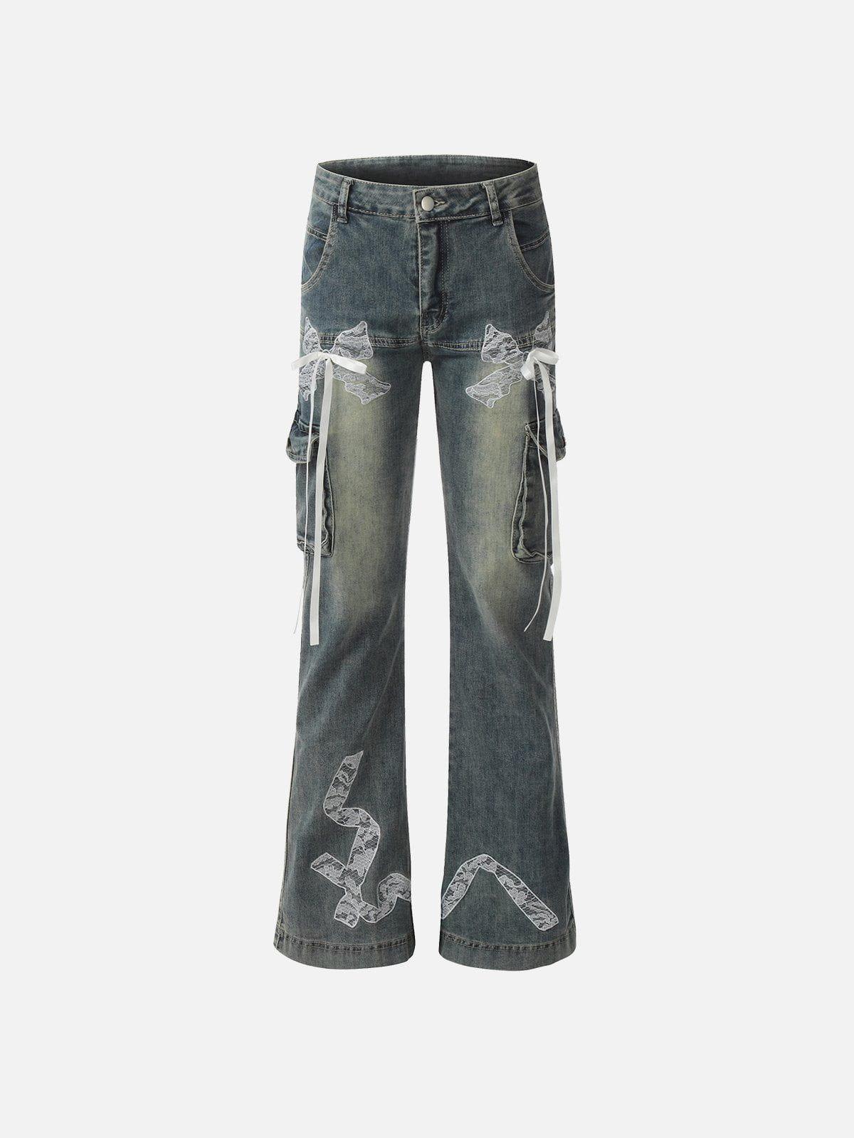 TALISHKO Bow Multi Pocket Washed Jeans