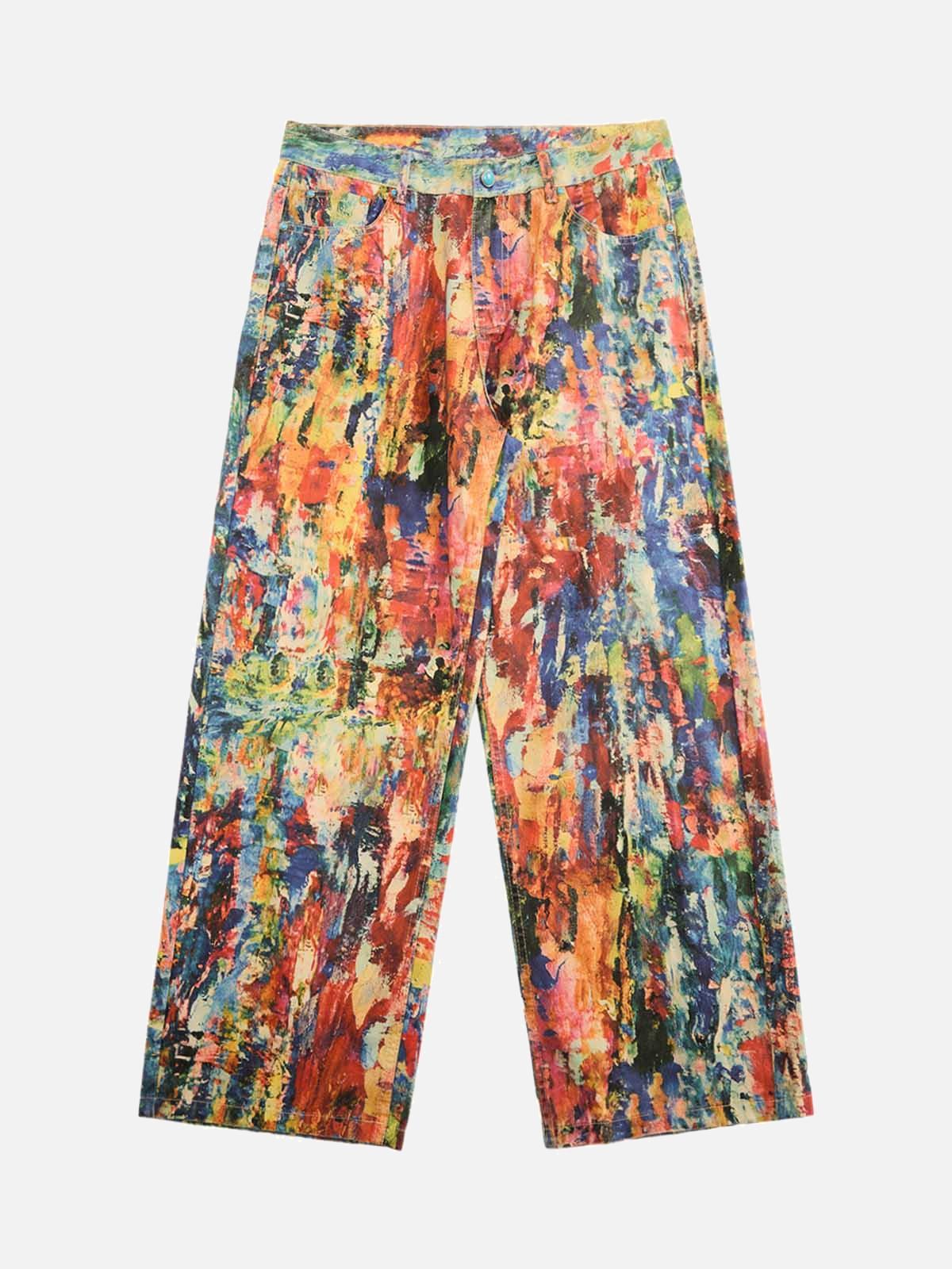 TALISHKO Street Oil Painting Color Straight Jeans