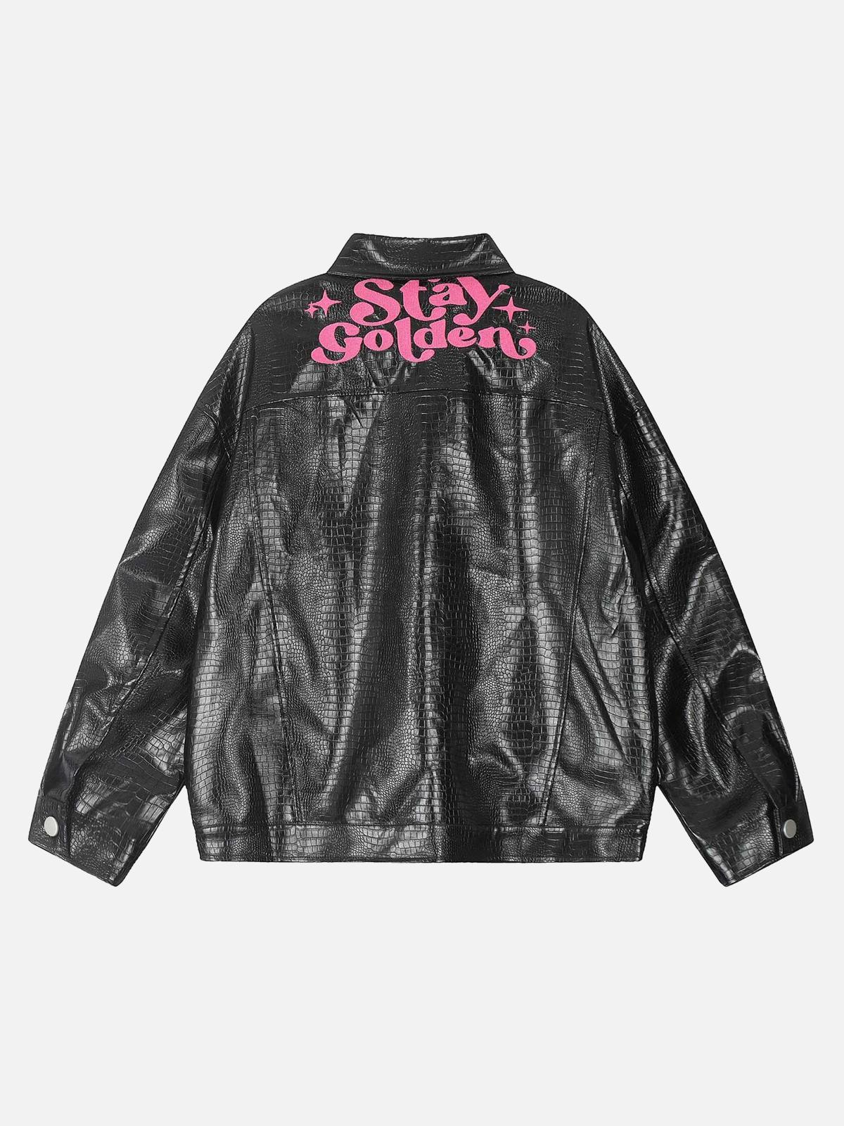 TALISHKO Star Embroidered PU Leather Jacket