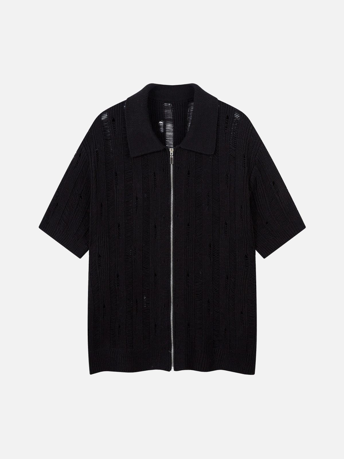 TALISHKO Cleanfit Black Knit Zip-Up Short-Sleeve Shirt