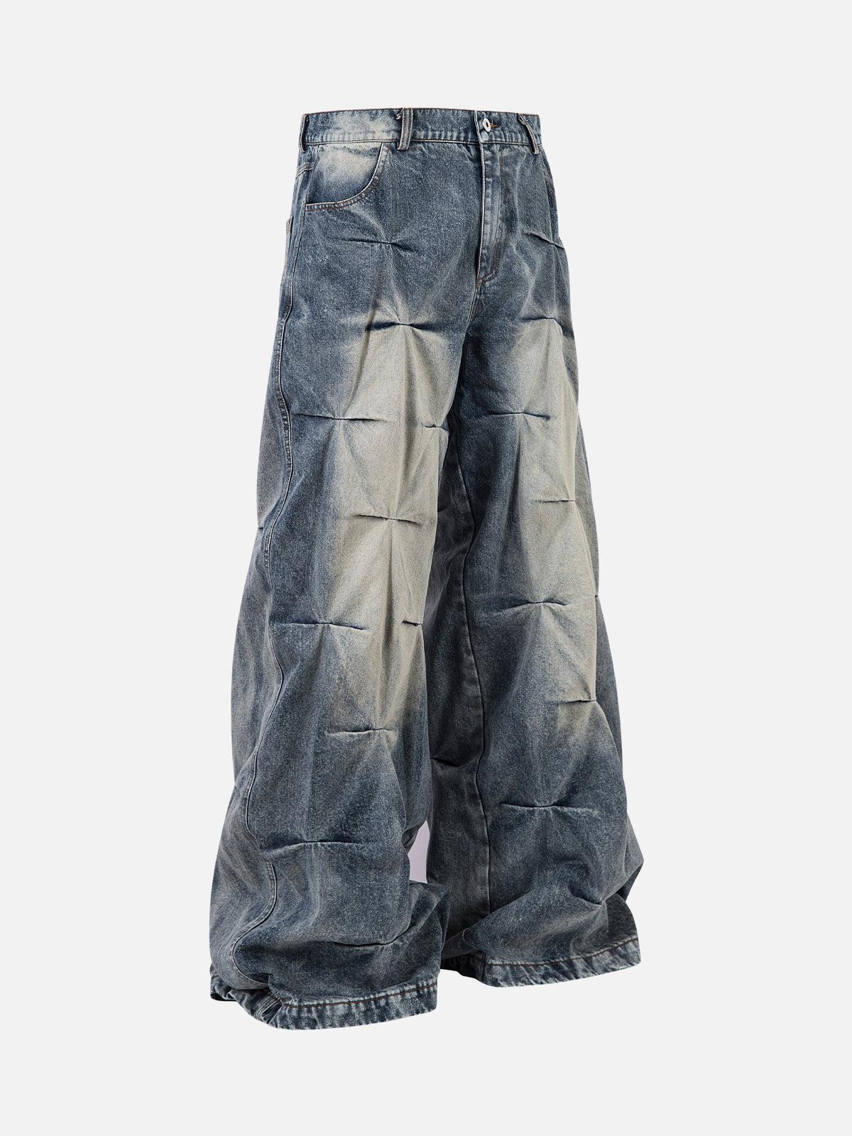 TALISHKO Distressed Washed Pleated Jeans