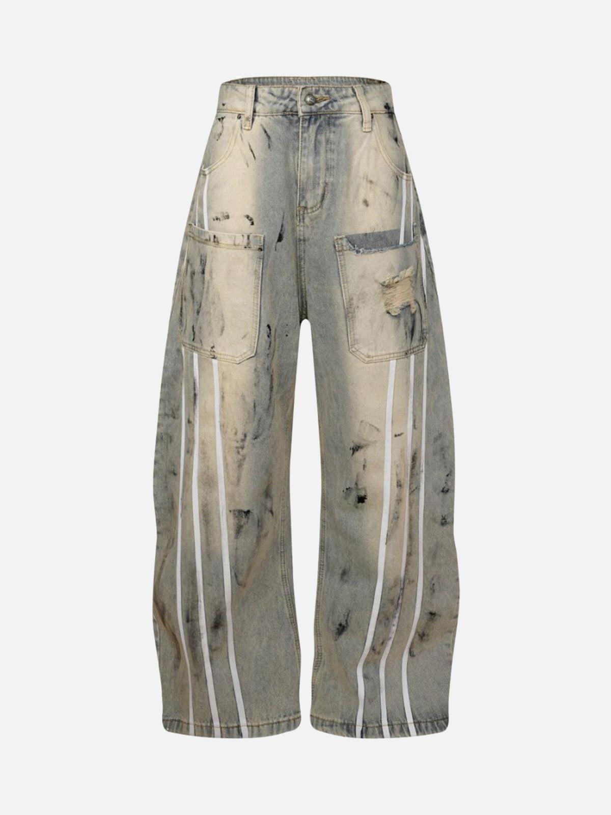TALISHKO Street Stripe Dirty Dye Barrel Jeans