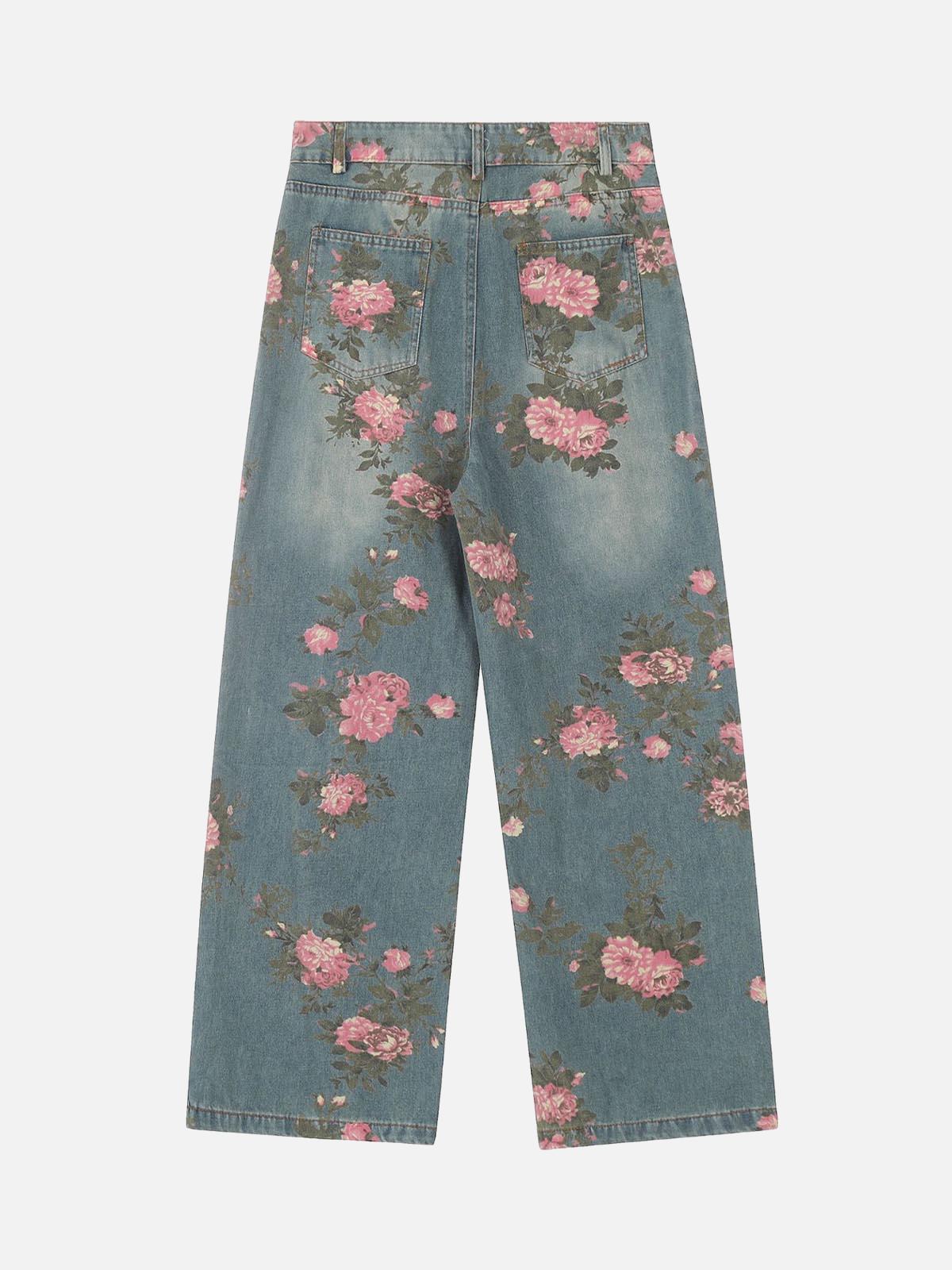 TALISHKO Floral Print Straight Jeans