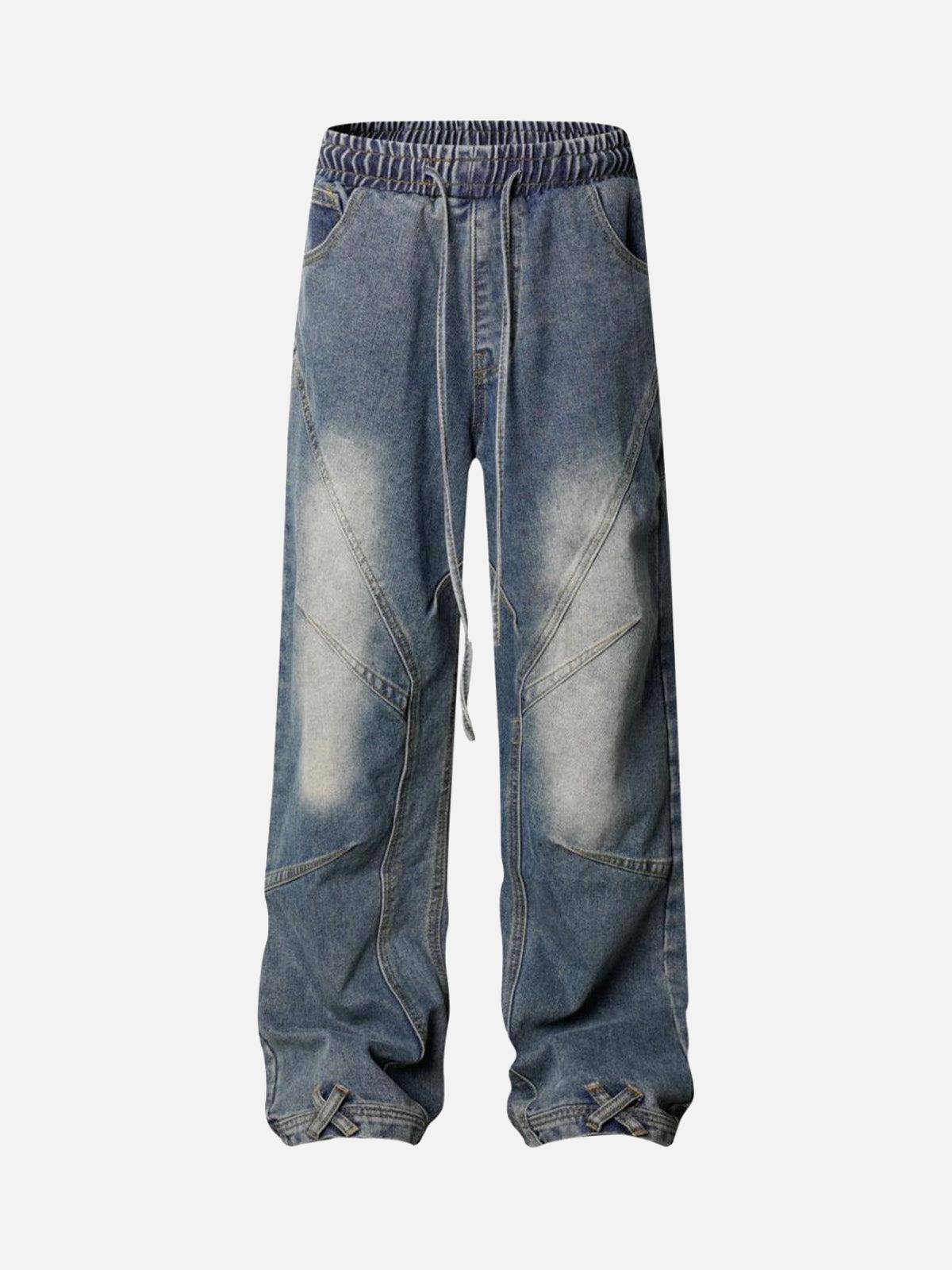 TALISHKO Washed Distressed Deconstructed Split Drawstring Jeans