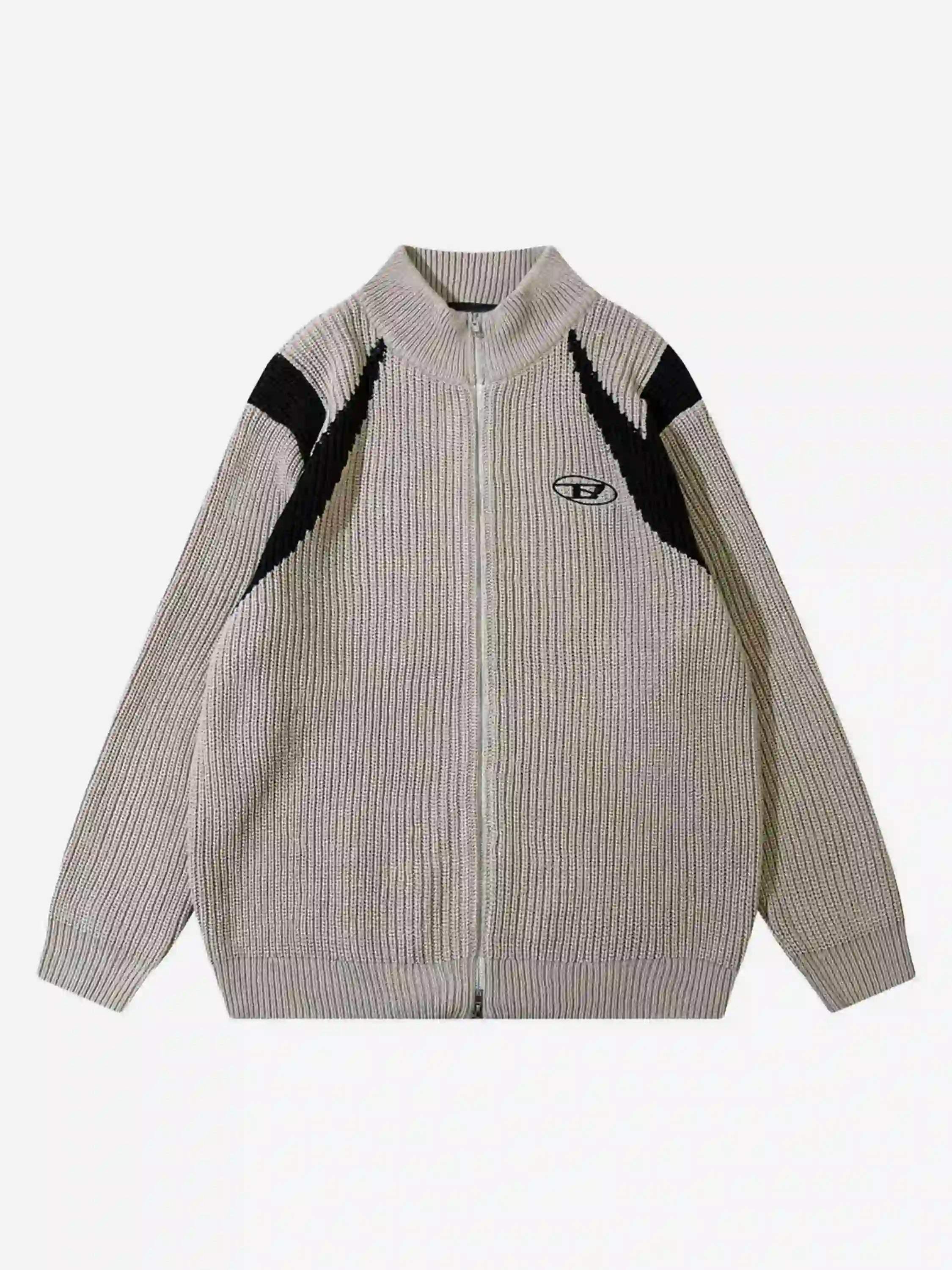 TALISHKO American Style Color Blocking Zipper Cardigan
