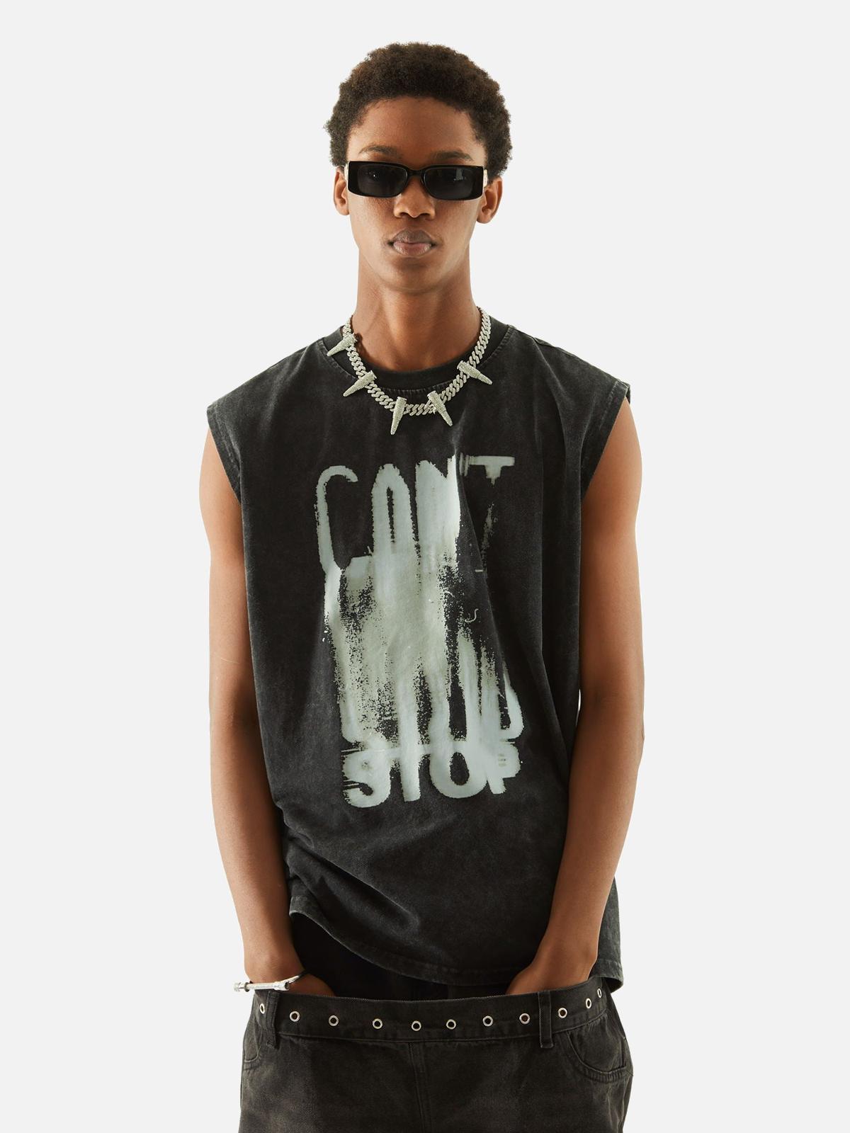 TALISHKO Art Letter Washed Distressed Vest