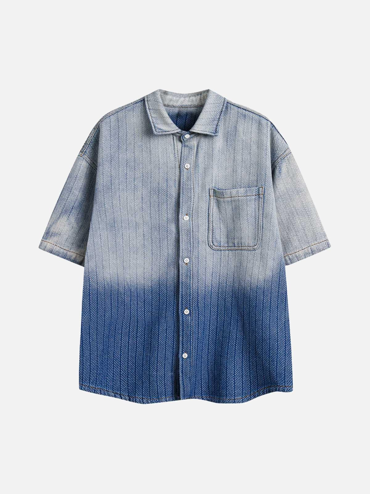 TALISHKO Gradient Denim Short-Sleeve Shirt
