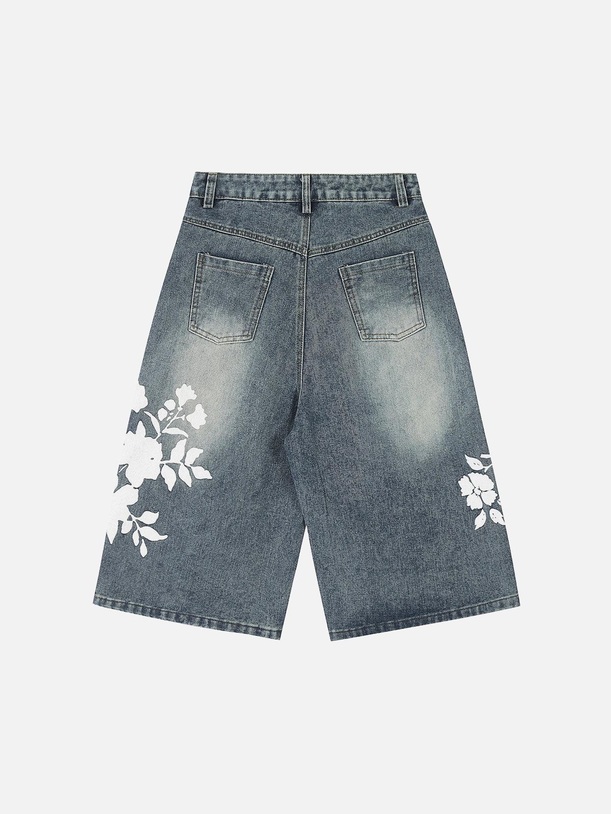 TALISHKO Floral Print Denim Shorts