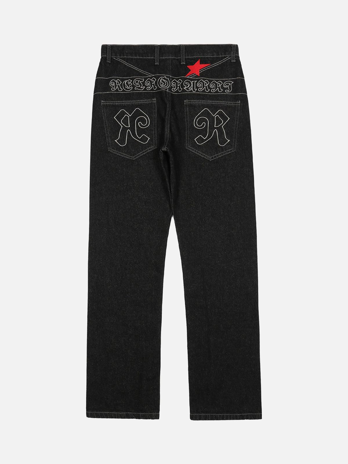 TALISHKO Dark Gothic Embroidered Star Straight Jeans