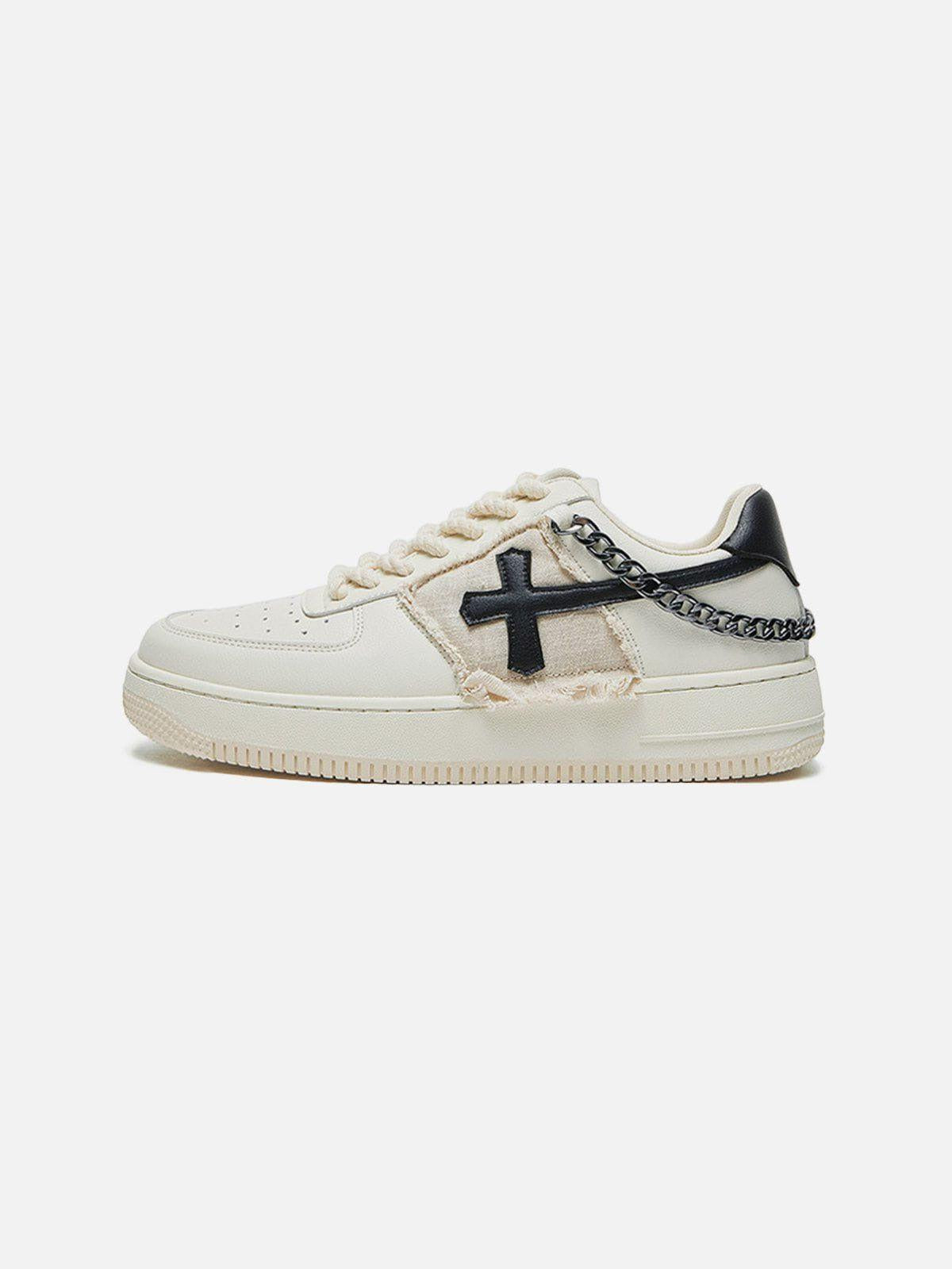 TALISHKO Cross Graphic Chain Design Raw Edge Casual Shoes