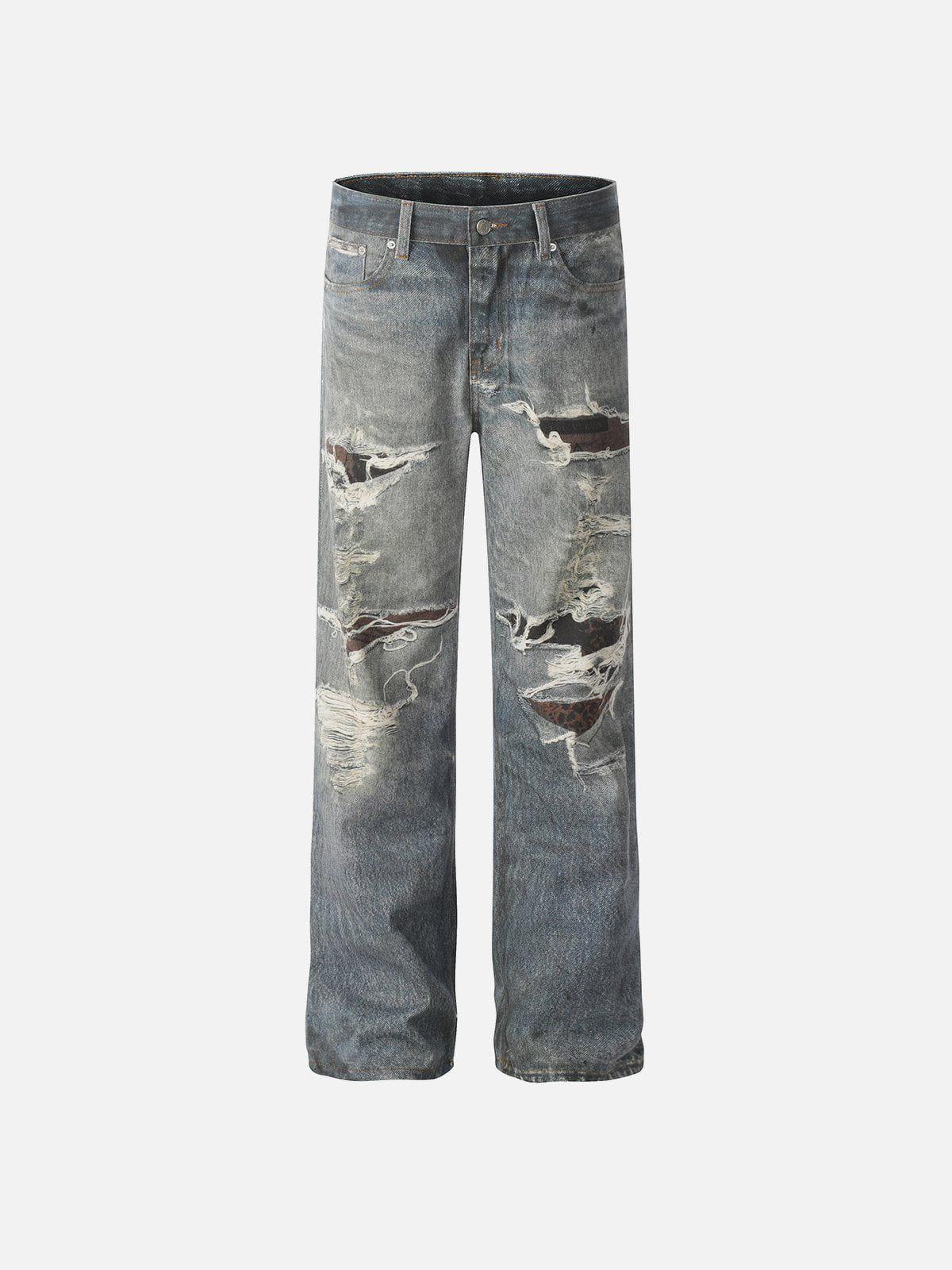 TALISHKO Fringe Distressed Print Jeans