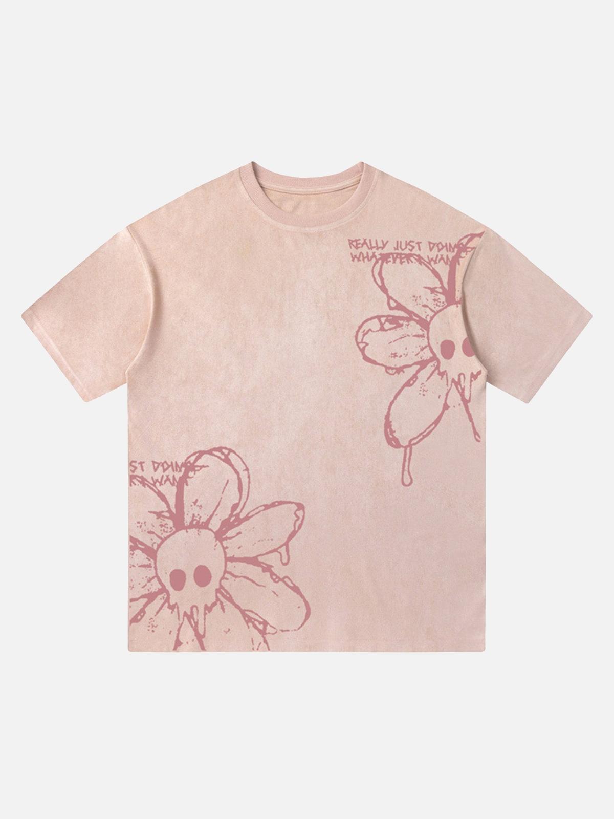 TALISHKO American Retro Creative Skull Flower T-Shirt