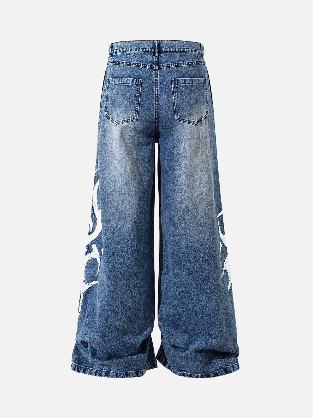 TALISHKO Washed Print Straight Jeans