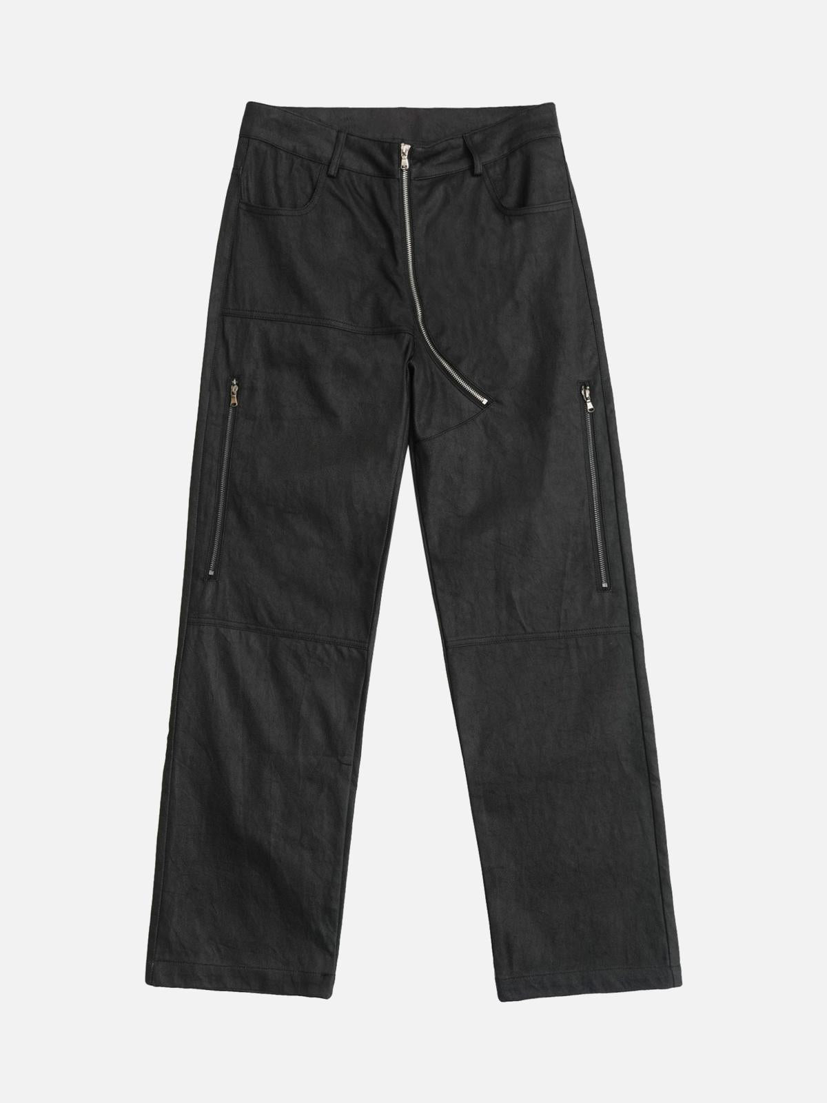 TALISHKO Street Hip-Hop Structure Zipper Design Washed Jeans