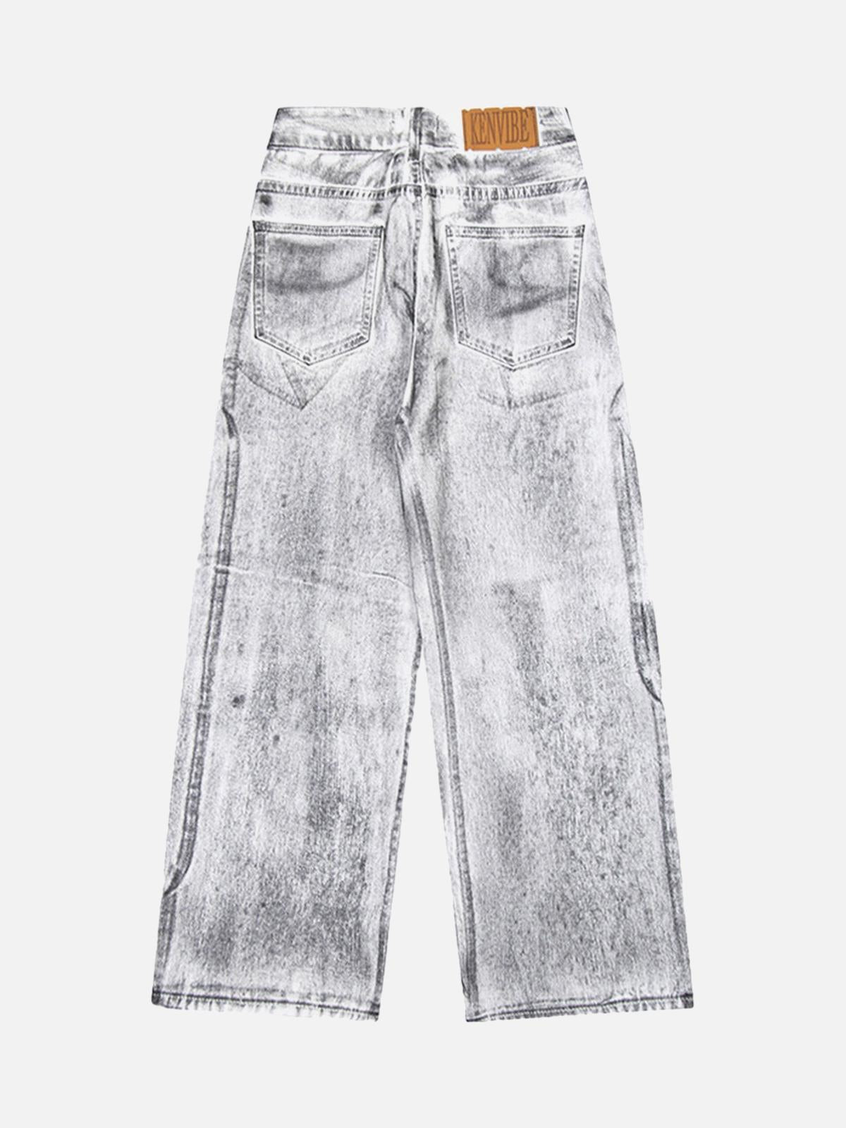 TALISHKO Wasteland Style Niche Design Dirty White Loose Jeans