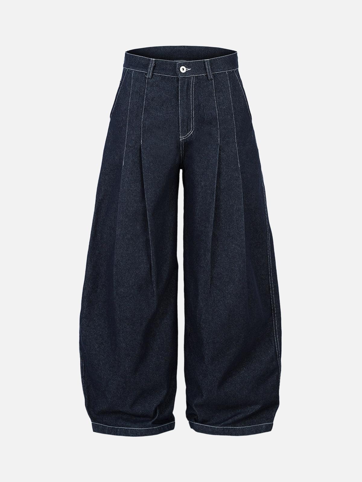TALISHKO Deconstructed Contrast Stitching Pleated Baggy Barrel Jeans