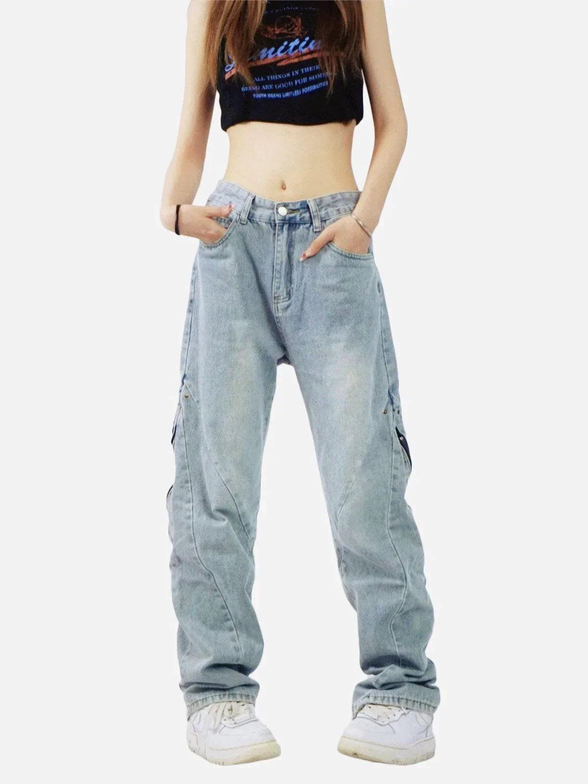 TALISHKO Vintage Wash Adjustable Zip Jeans