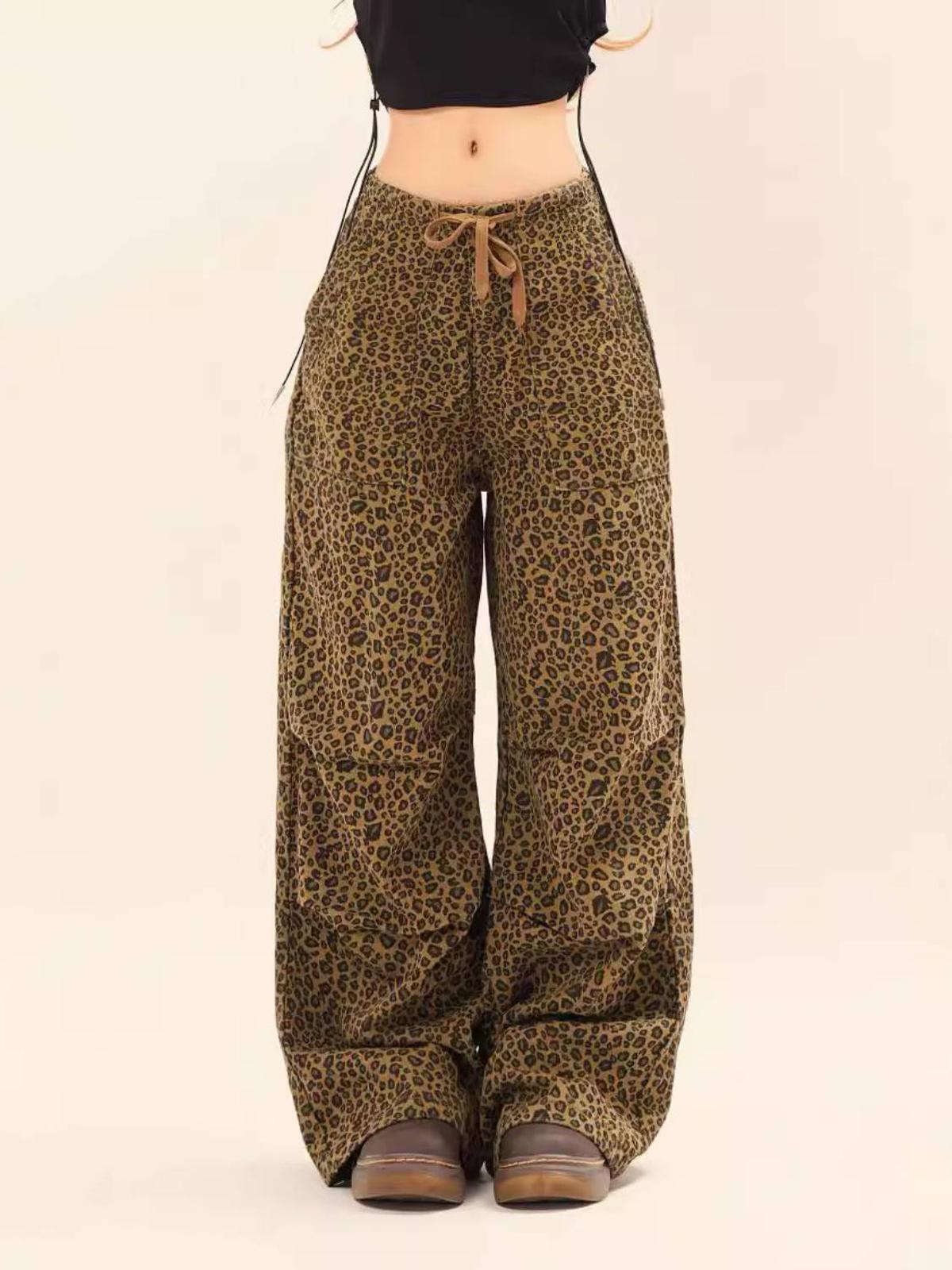 TALISHKO Leopard Print Drawstring Cargo Pants