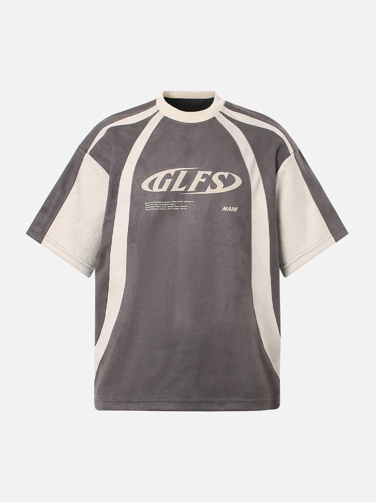 TALISHKO Jersey Deconstructed Contrast Color Stitching Print T-Shirt
