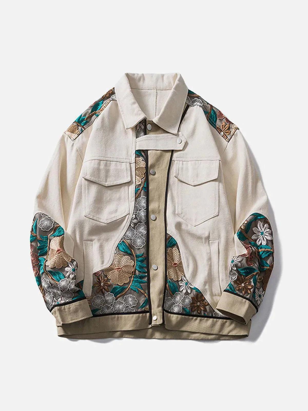 TALISHKO Vintage Flower Embroidery Stitching Jacket