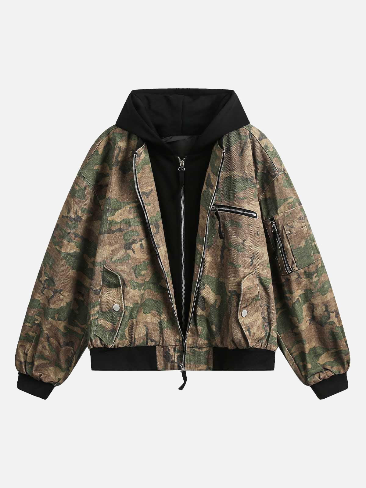 TALISHKO Camouflage Faux Two-Piece Hooded Jacket