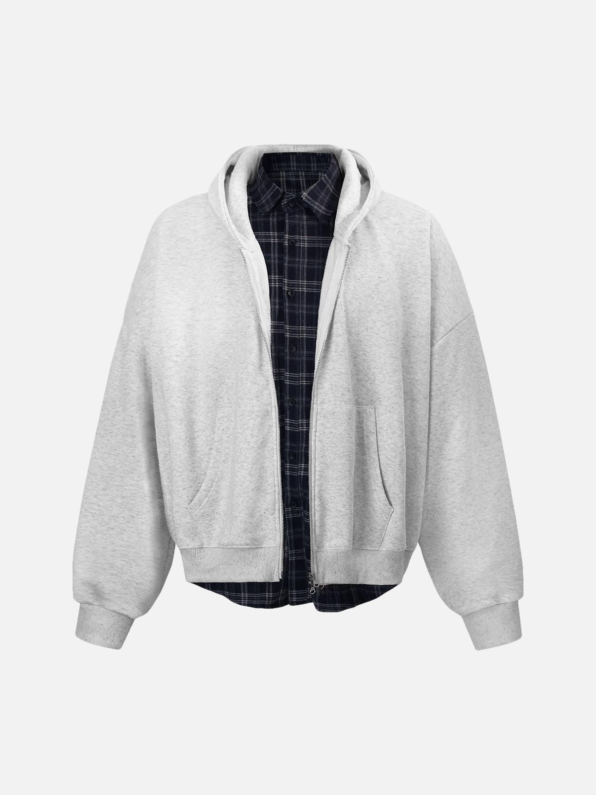 TALISHKO Faux Two-Piece Plaid Fleece Hooded Jacket