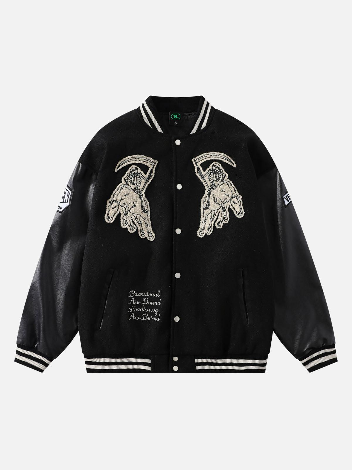 TALISHKO Skull Sickle Embroidered PU Splicing Jacket