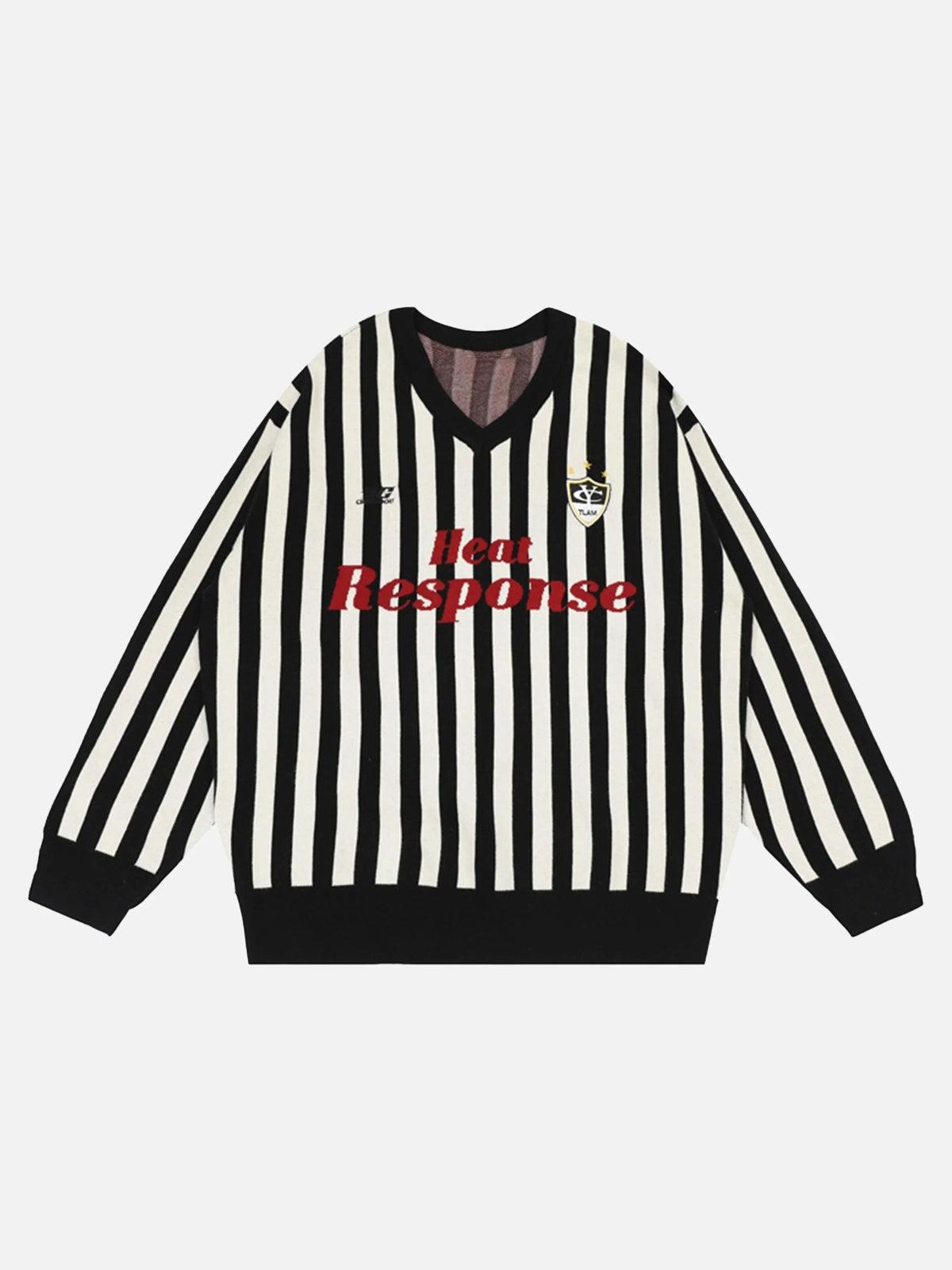 TALISHKO Vintage Vertical Striped Preppy V-Neck Sweater