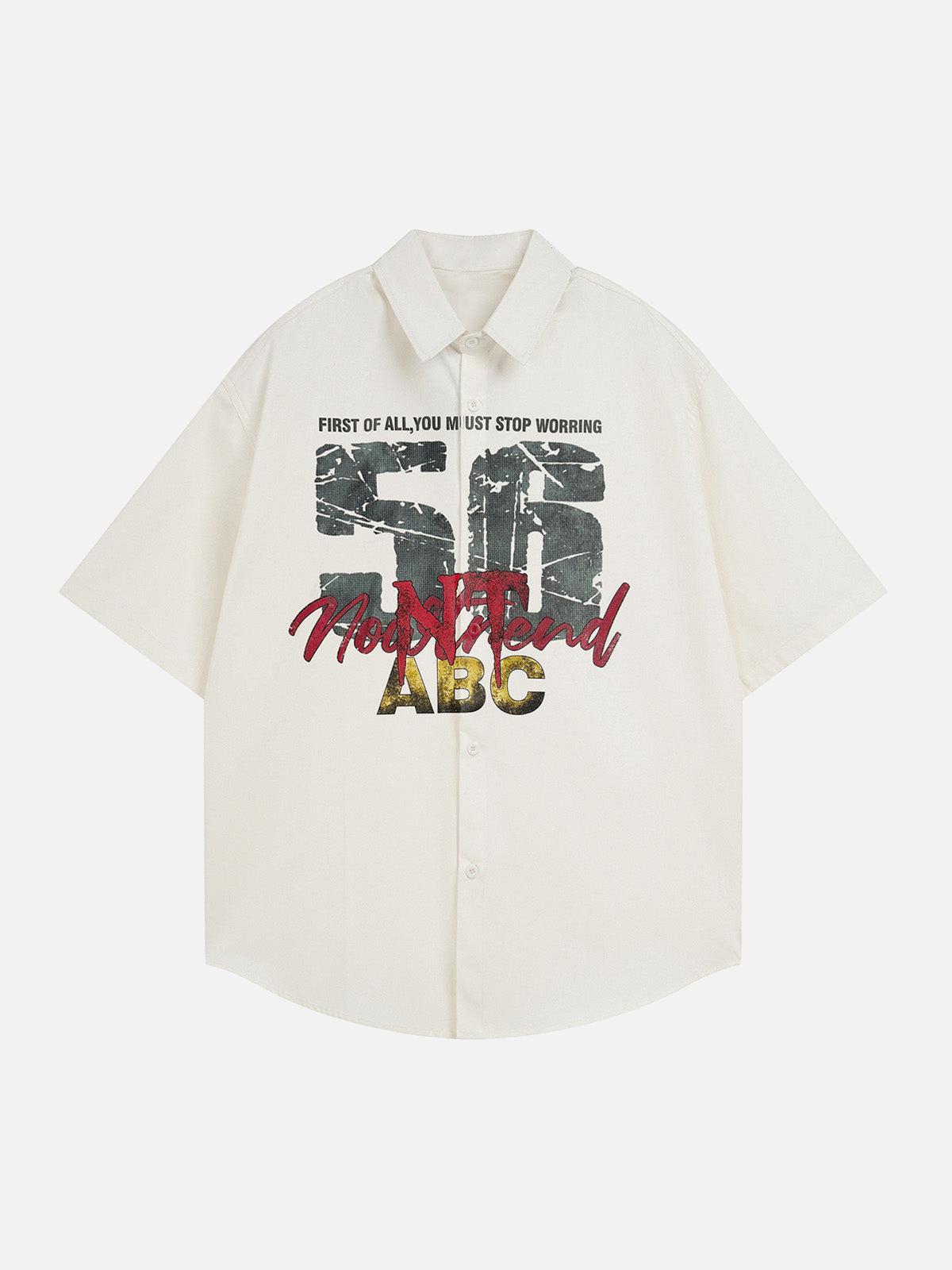 TALISHKO Retro Letter Print Short Sleeve Shirt
