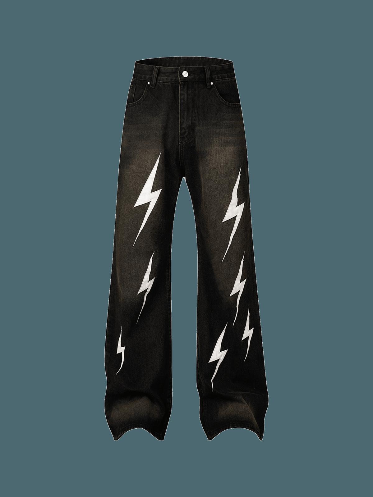 TALISHKO High Street Washed Distressed Lightning Patch Jeans
