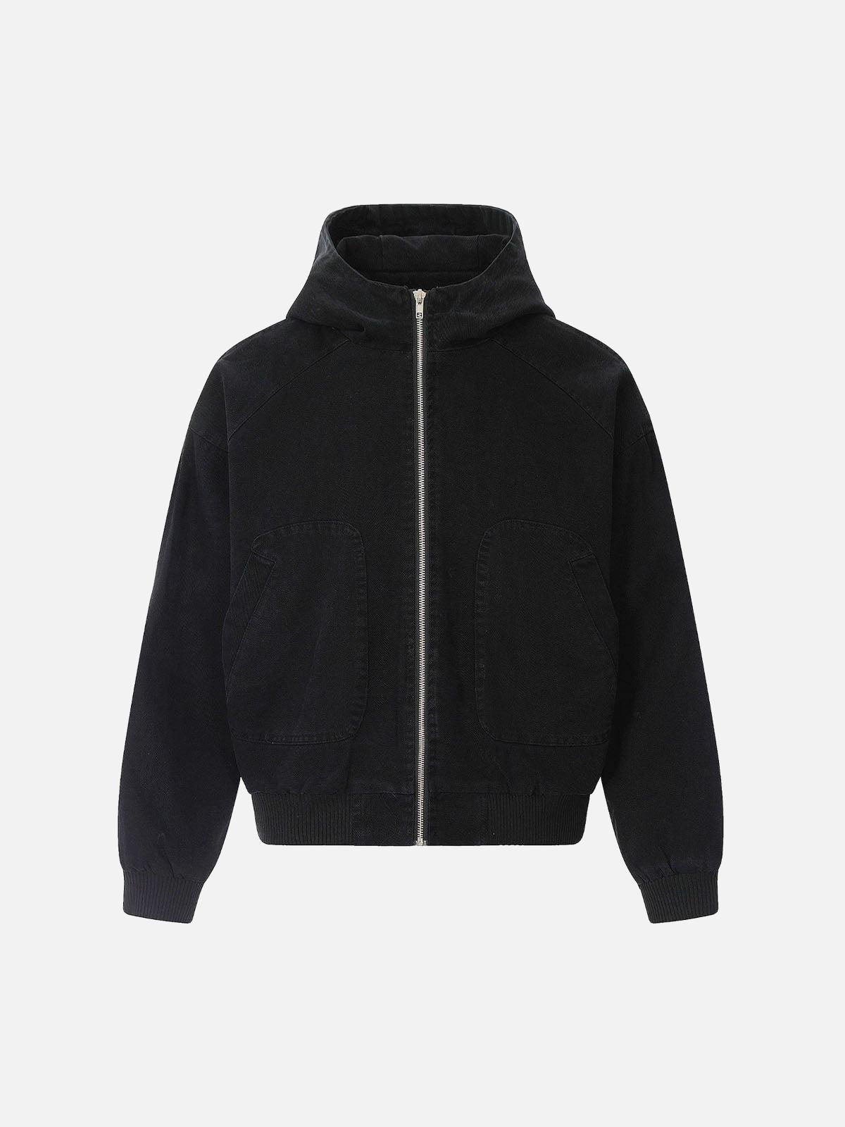 TALISHKO Washed Distressed Patchwork Work Hooded Jacket