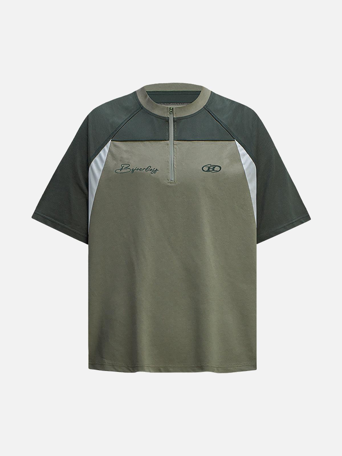 TALISHKO Quick-Dry Contrast Color Quarter Zip Up T-Shirt