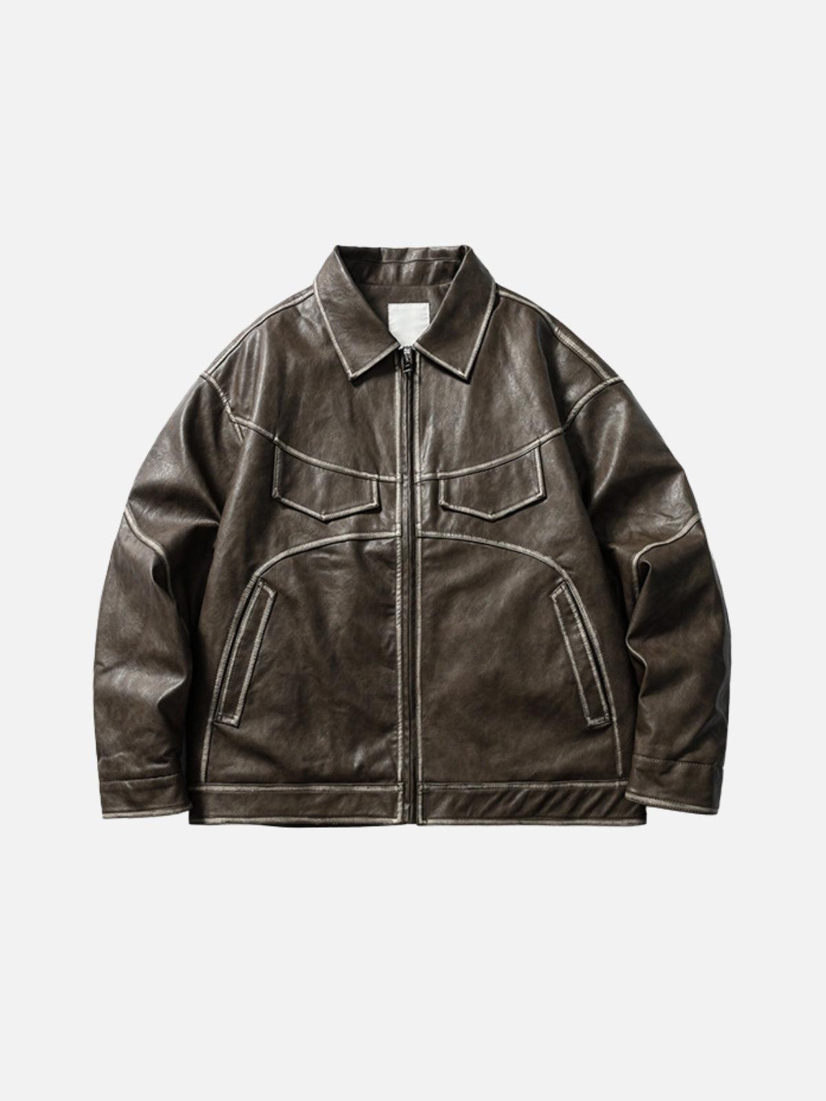 TALISHKO Pocket Patchwork Faux Leather Jacket