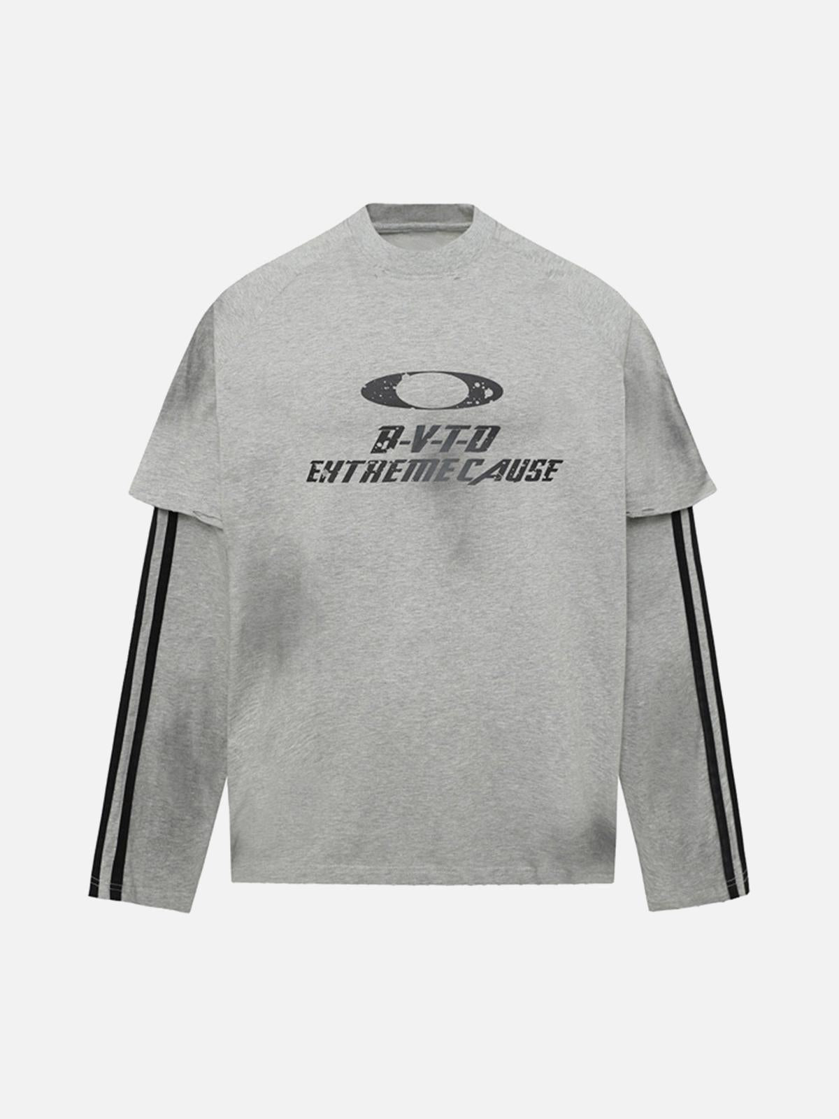 TALISHKO Distressed Printed Faux Two-Piece Long-Sleeved T-Shirt