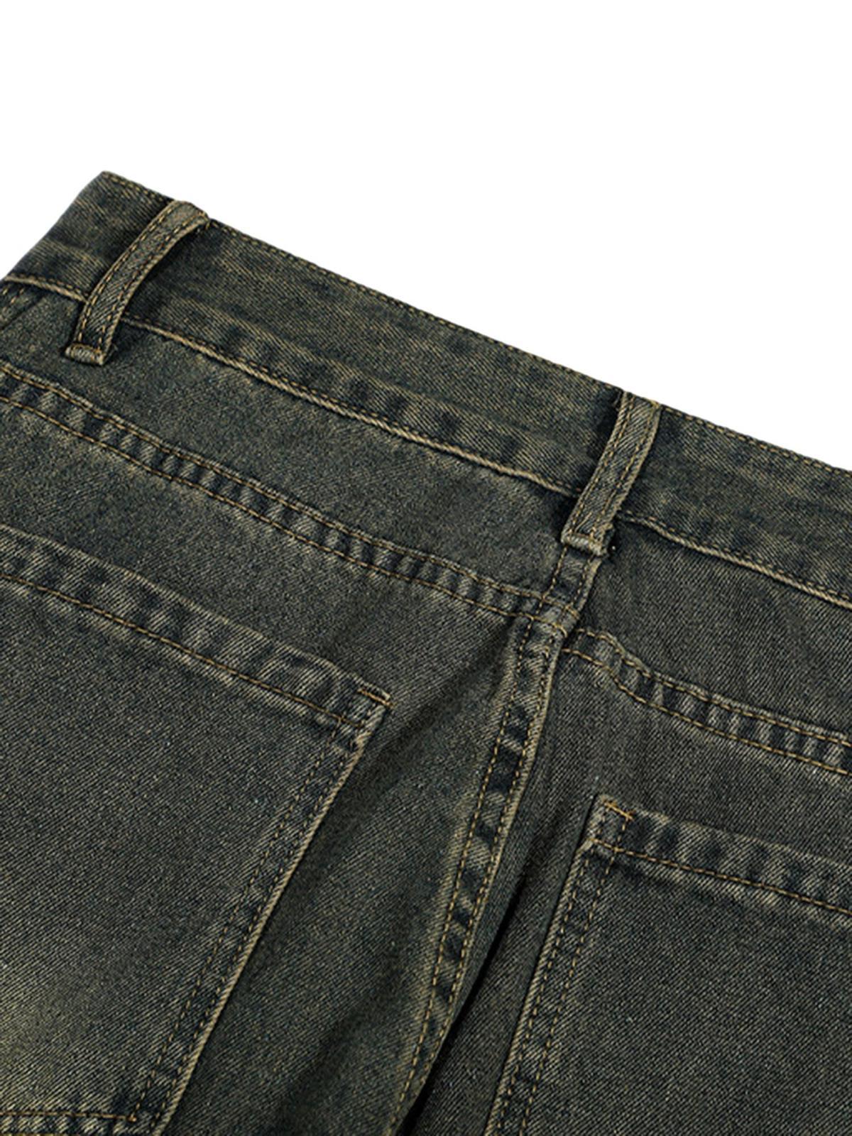 TALISHKO American Distressed Retro Multi-Pocket Workwear Washed Jeans