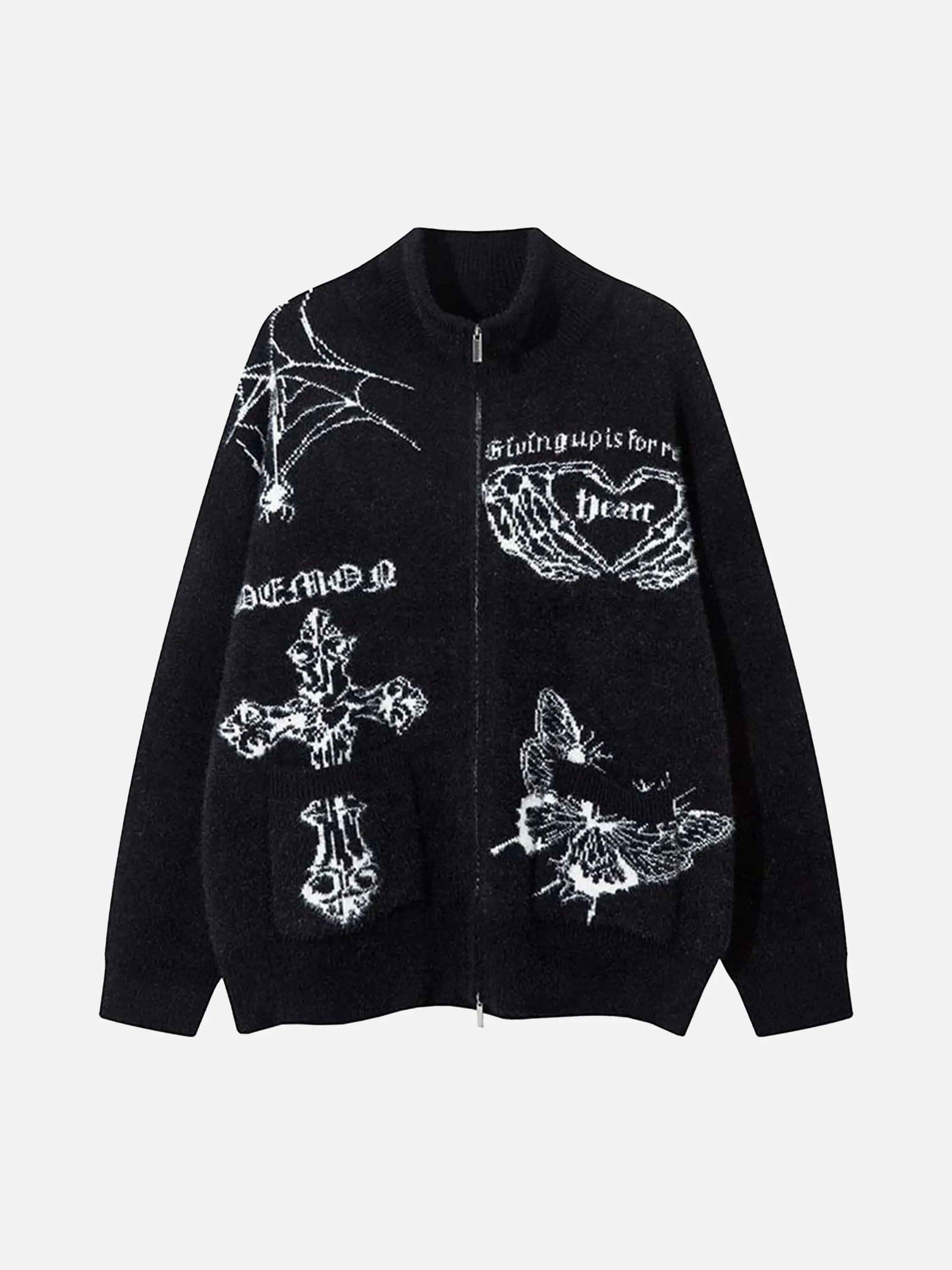 TALISHKO Cross Heart Butterfly Jacquard Cardigan