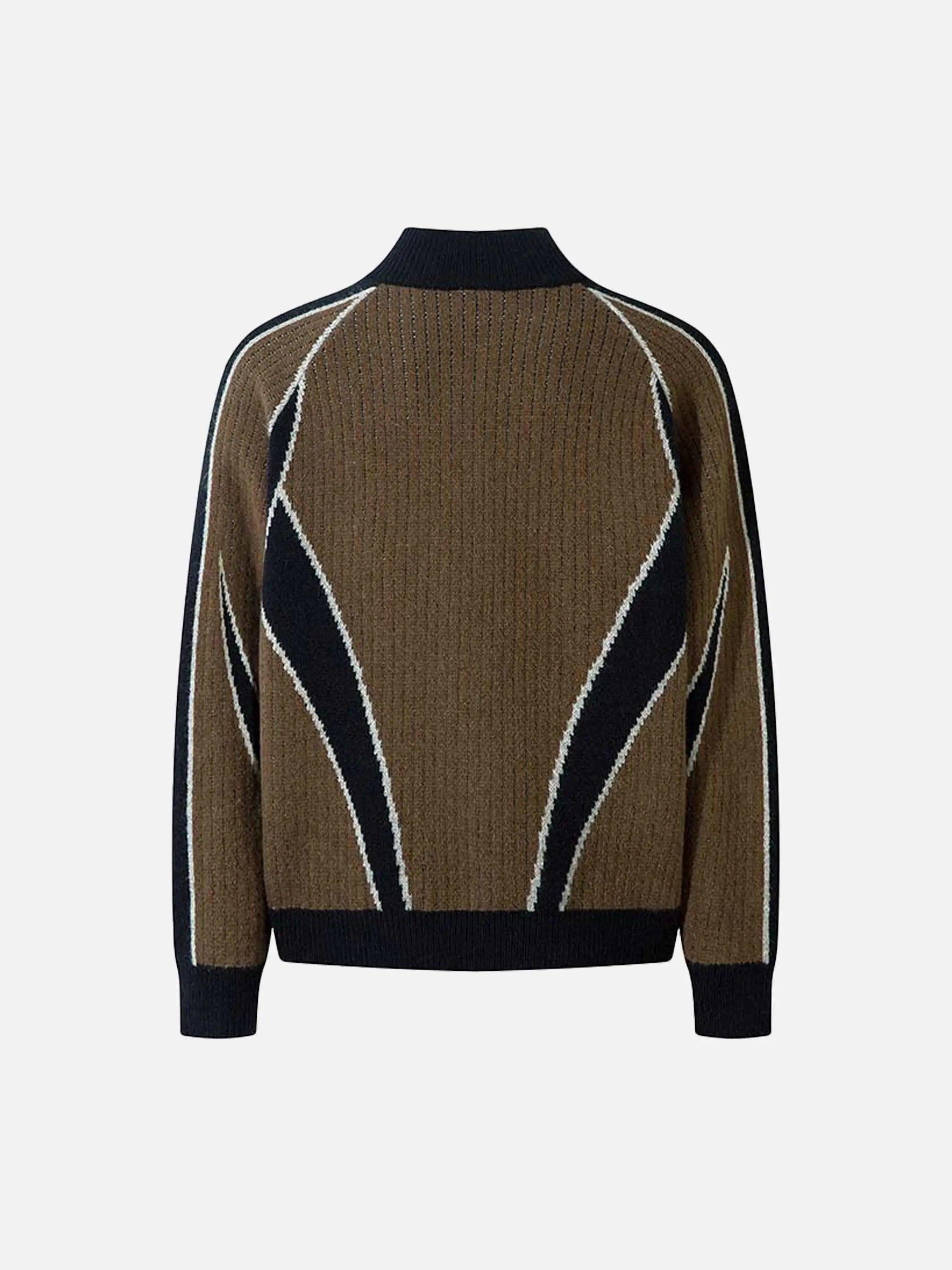 TALISHKO Vintage Patchwork Contrast Color Stand Collar Cardigan