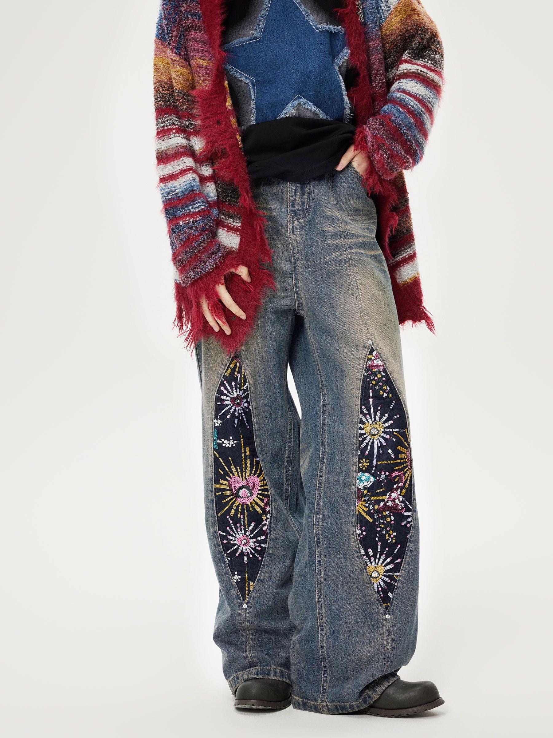 TALISHKO Firework Beadwork Loose Jeans