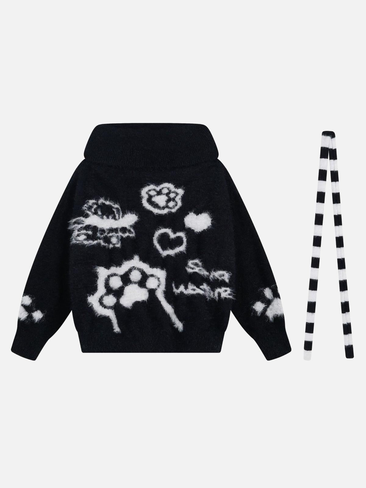 TALISHKO Vintage Little Bear Paw Print Painting Casual Sweater