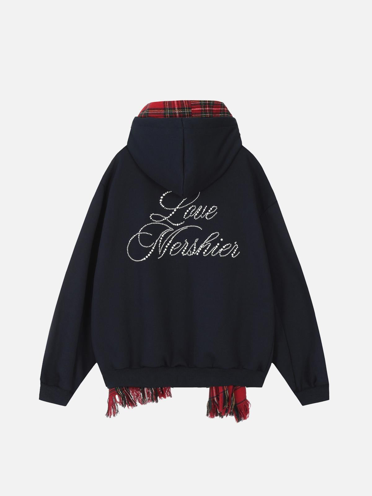 TALISHKO Fake Two Piece Plaid Scarf Hoodie