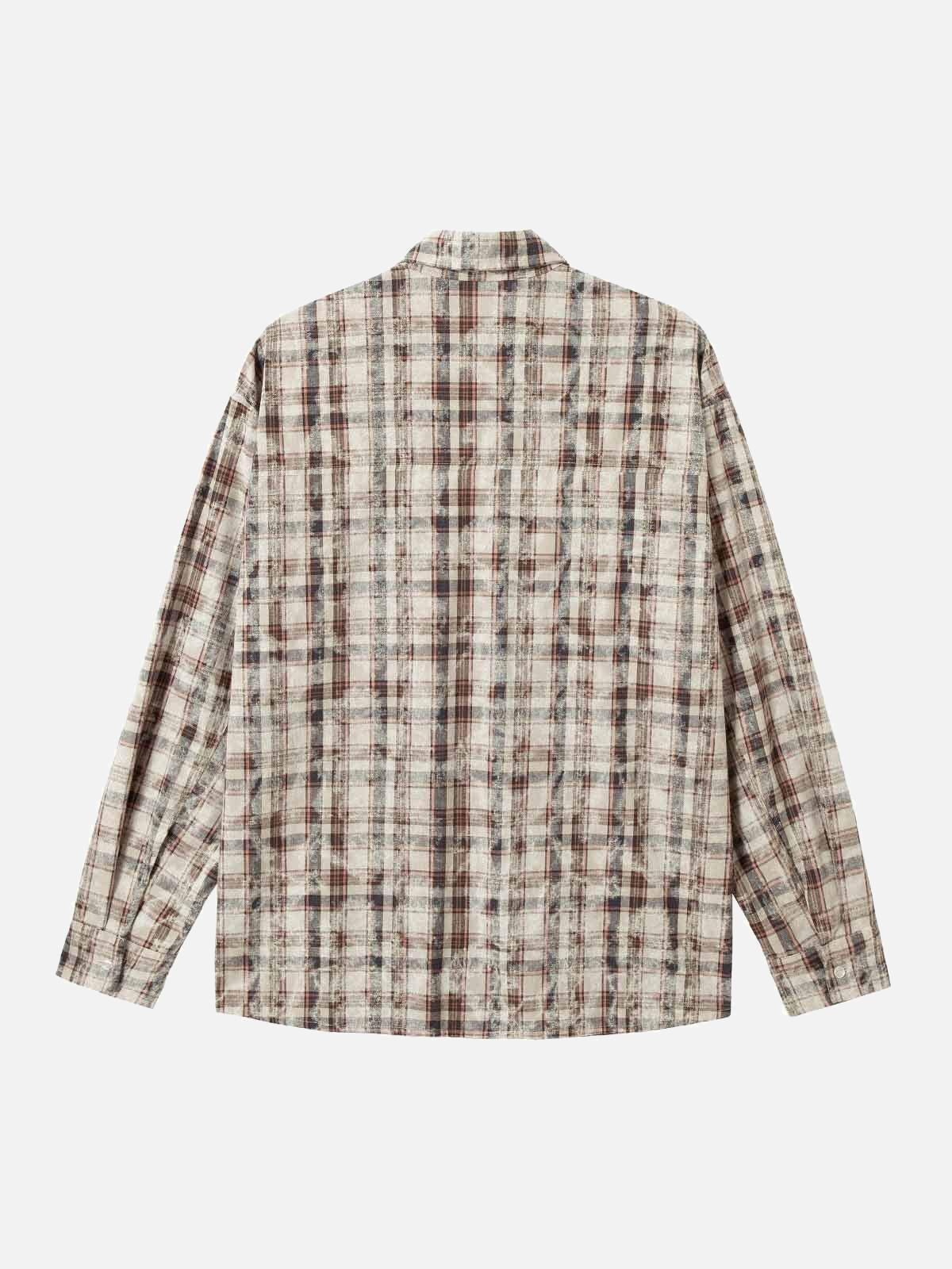 TALISHKO Plaid Graffiti Spray-Painted Letters Long Sleeve Shirt