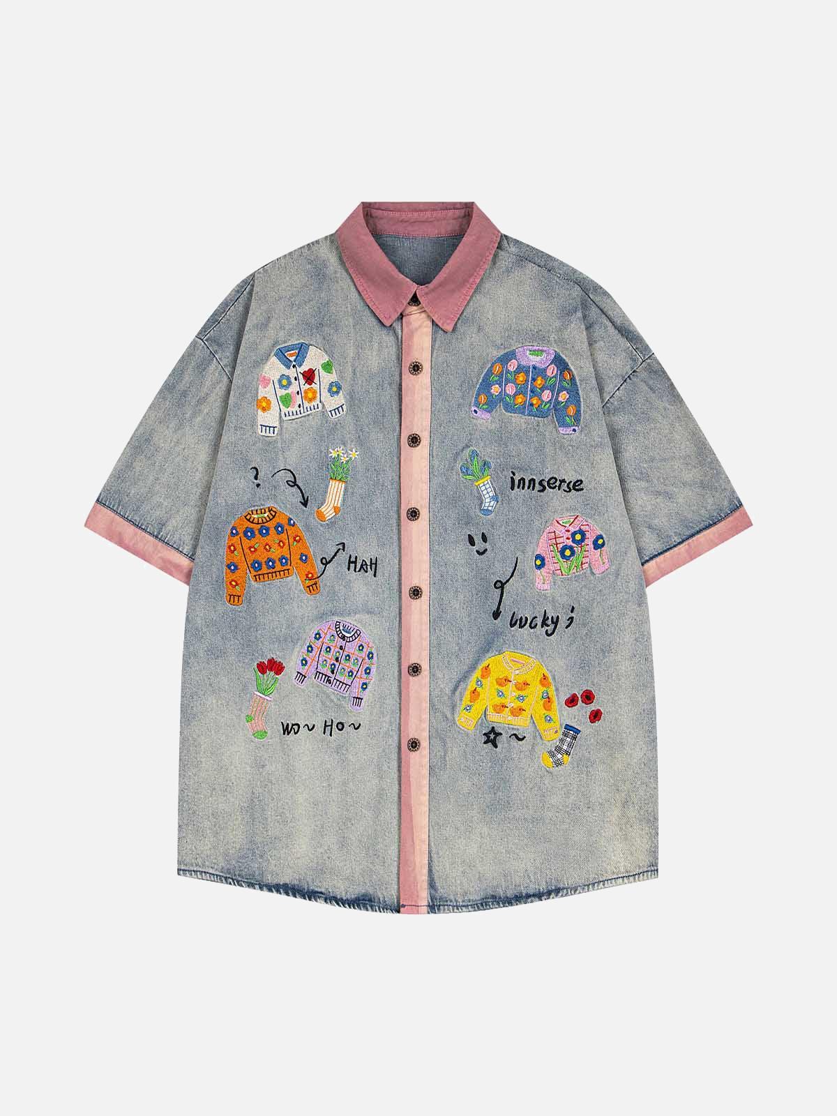 TALISHKO Embroidered Patch Denim Shirt