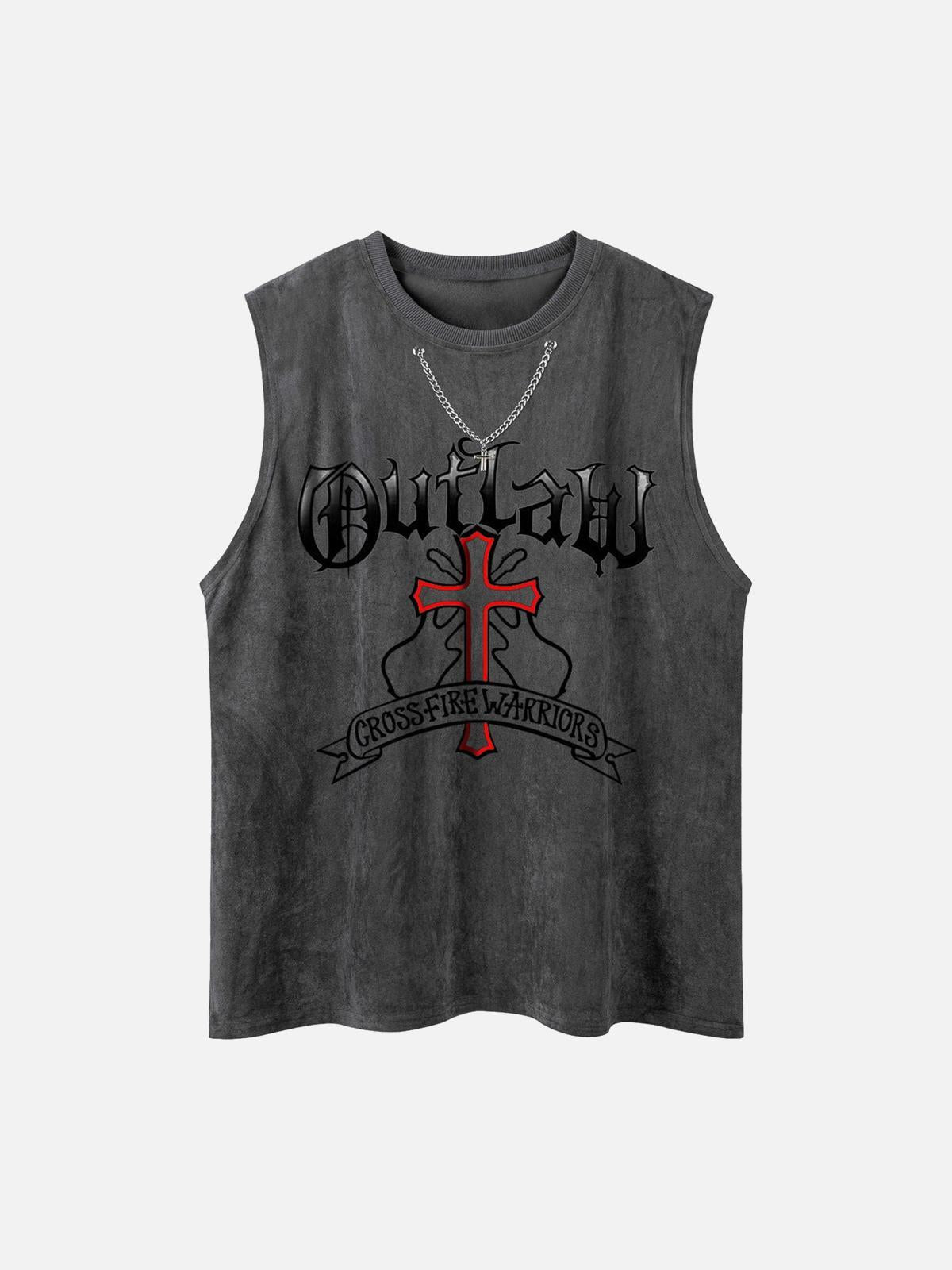 TALISHKO Cross Chain Suede Street Rap Sleeveless Vest