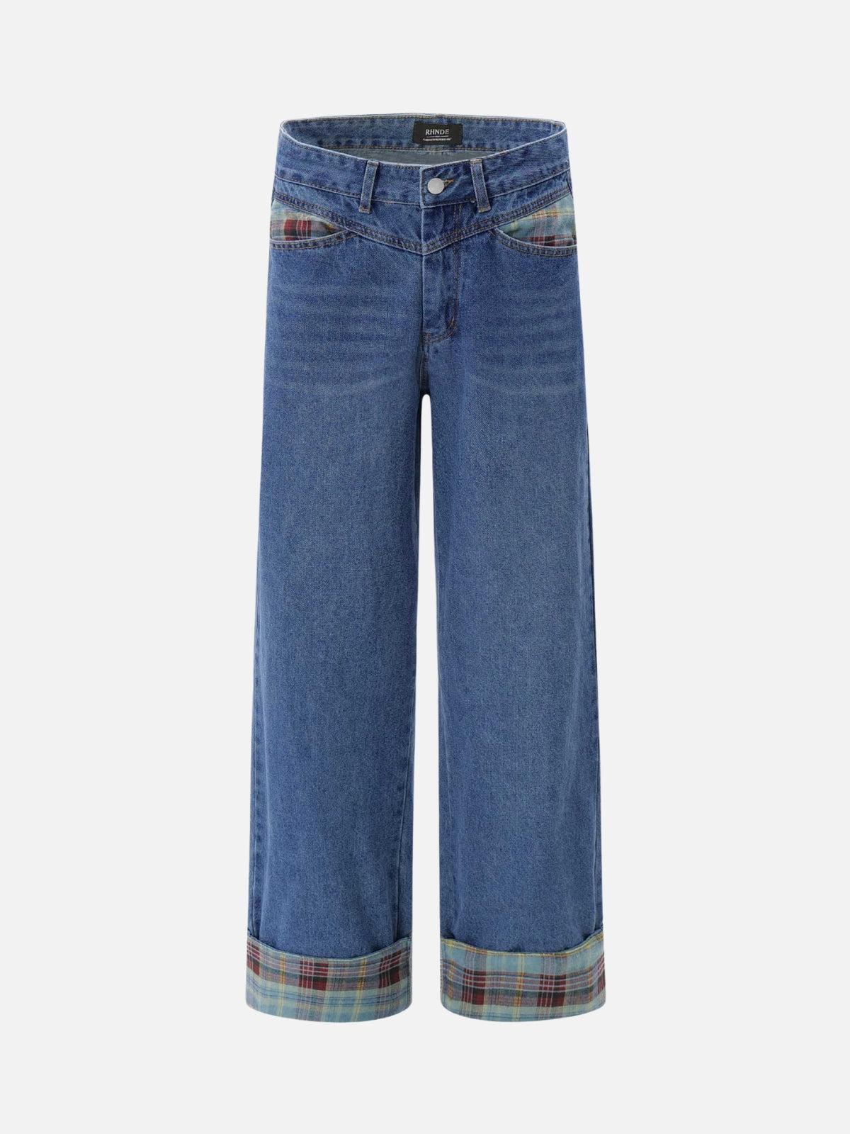 TALISHKO Vintage Plaid Cuffed Jeans