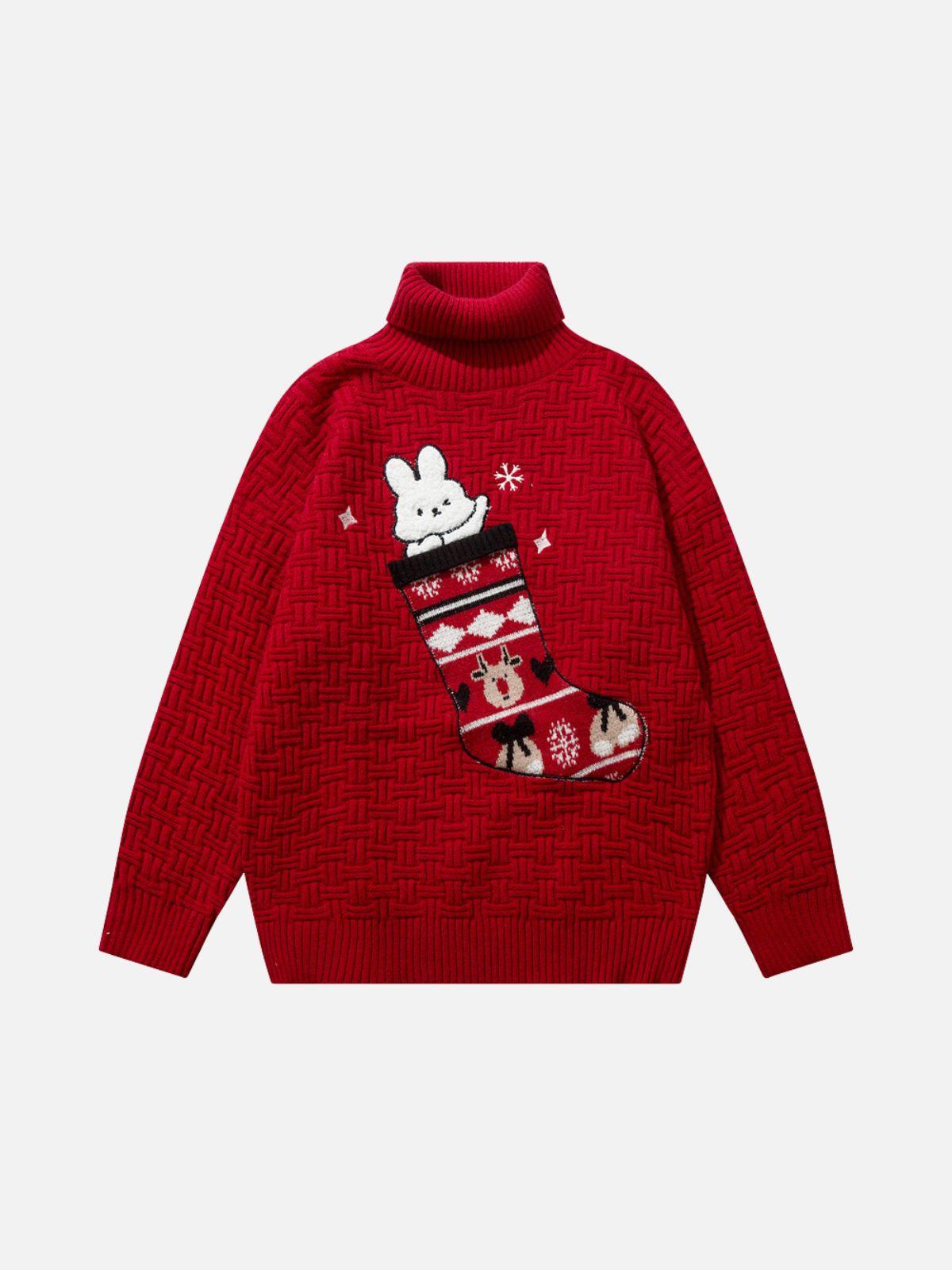 TALISHKO Christmas Socks and Rabbit Print Sweater