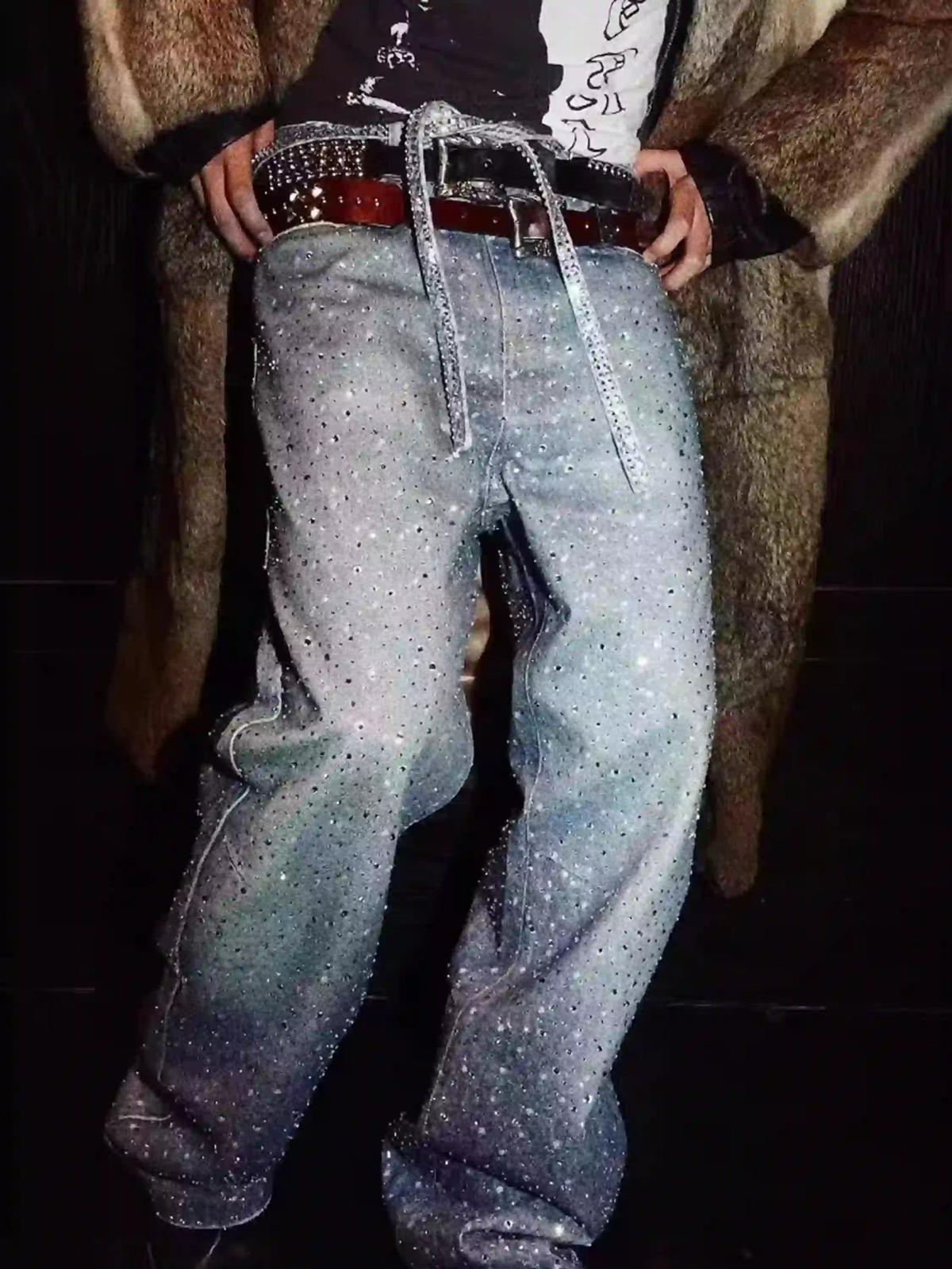 TALISHKO Washed Diamond Print Jeans