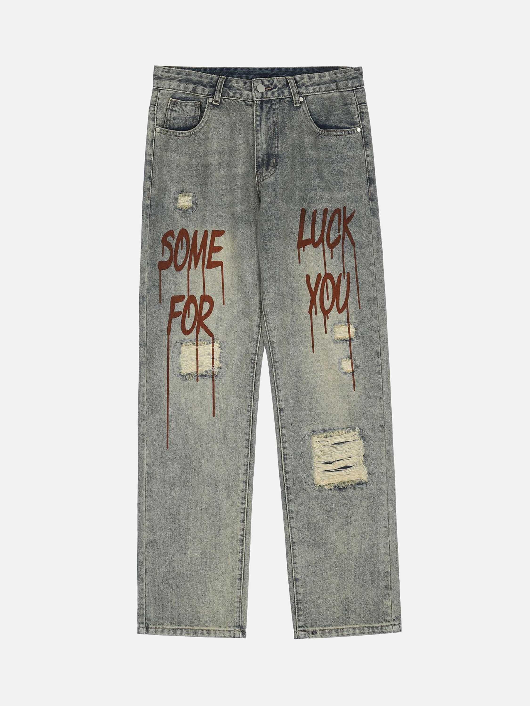 TALISHKO Hip Hop Retro Patch Denim Jeans
