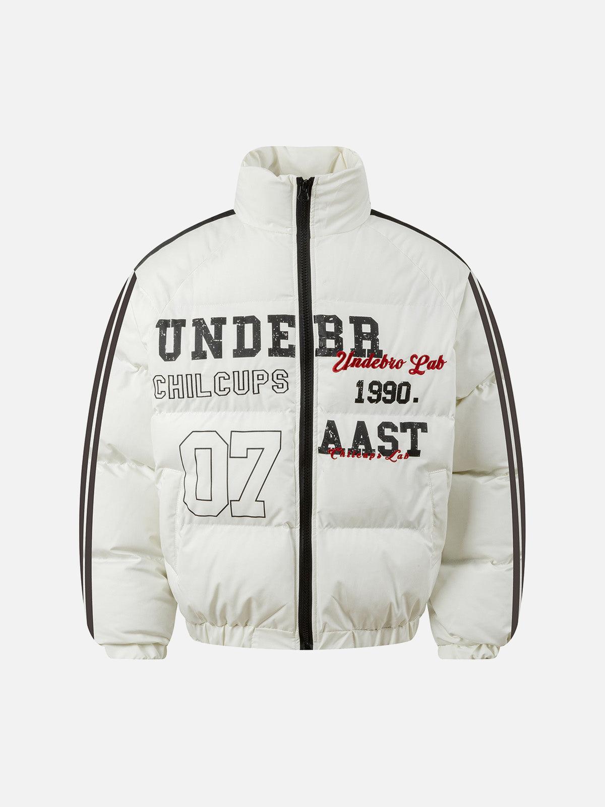 TALISHKO Jersey Stand Collar Embroidered Quilted Puffer Jacket
