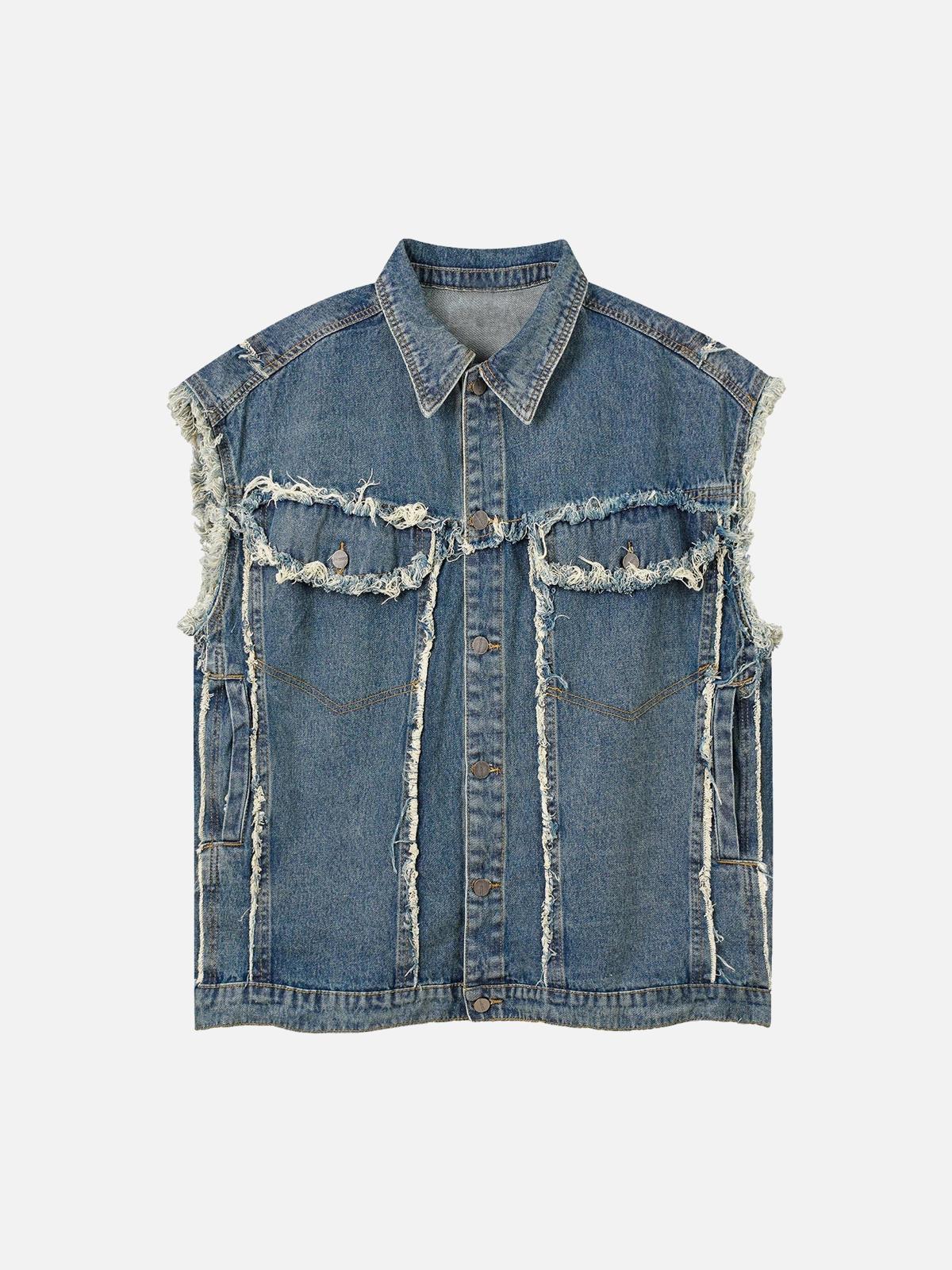 TALISHKO High Street Washed Raw Edge Denim Vest